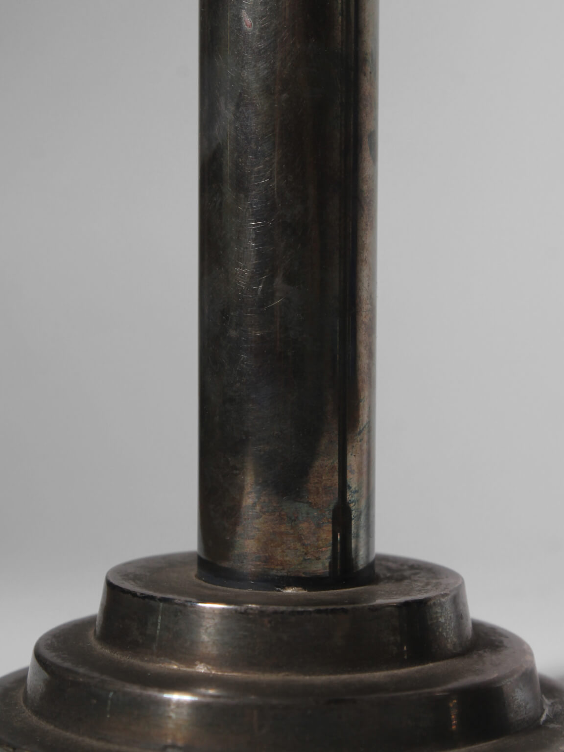 Art Deco Patinated Silver-Plated Metal Candlestick Holders — close-up
