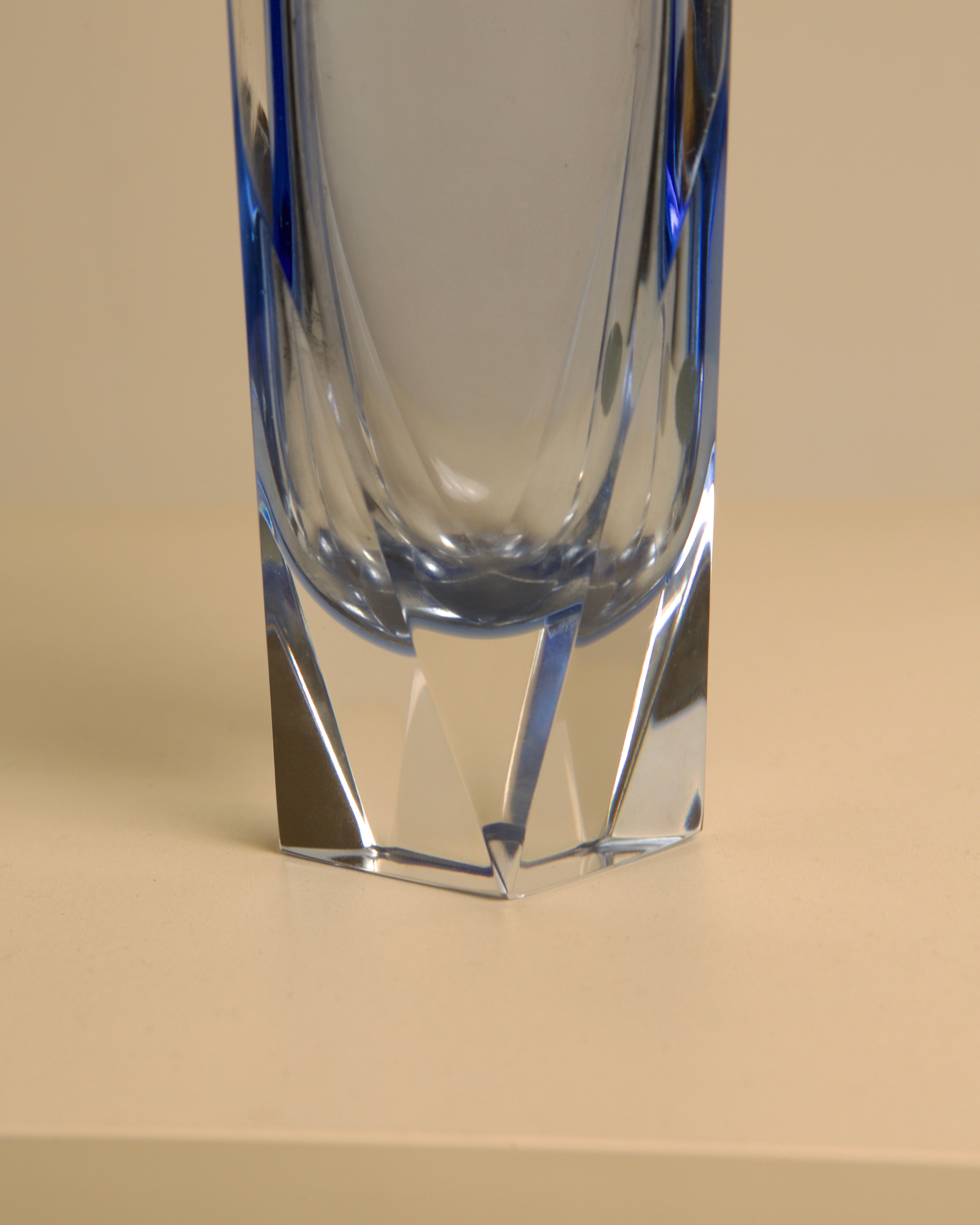 Close-up detail of crystal Seguso vase base with geometric facets