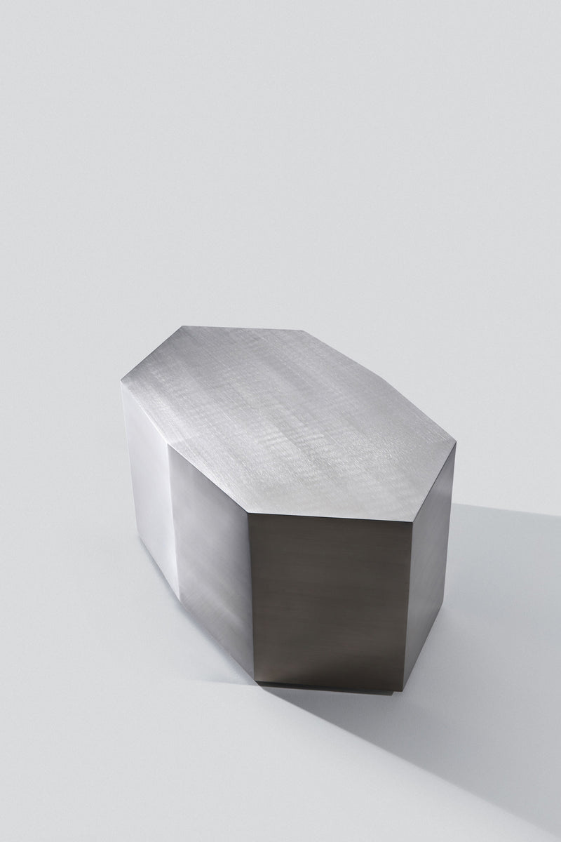 Ame III' Steel Coffee Table — top view of brushed steel surface