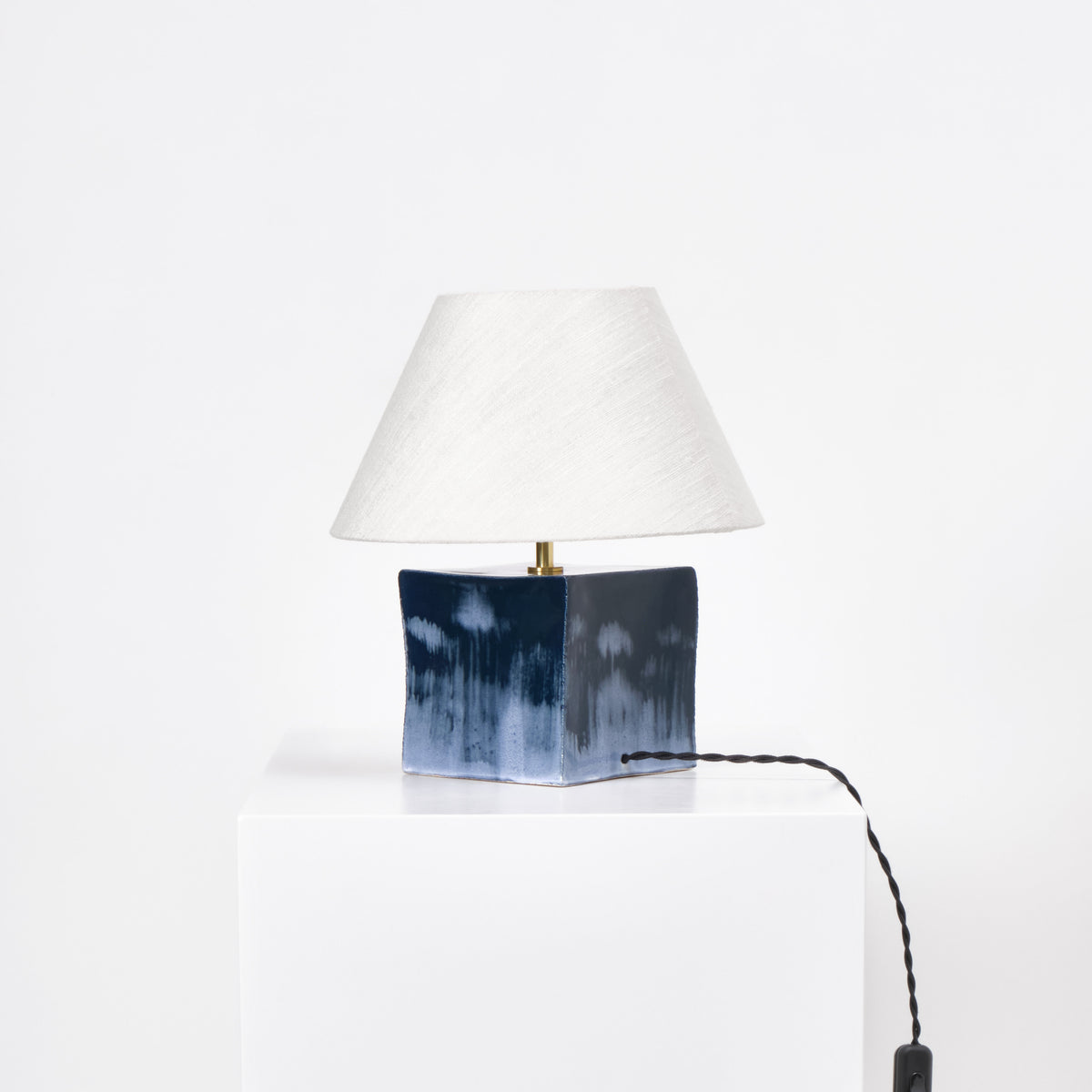 Arouca - handmade blue ceramic table light — side angle