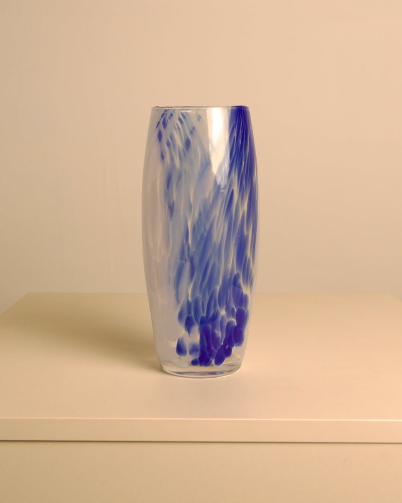 80s Italian Murano glass vase blue and white bubbles by Treaptyque | The Oblist