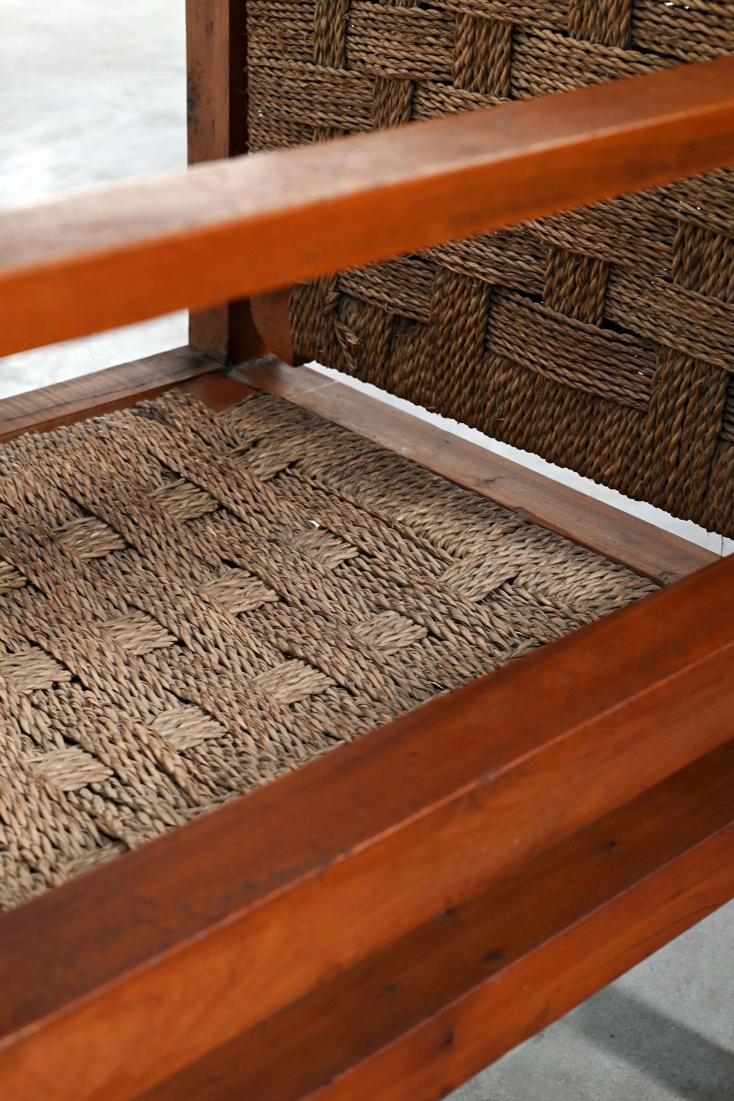 Pair of French Oak and Woven Straw Armchairs, France, 1960s — close-up