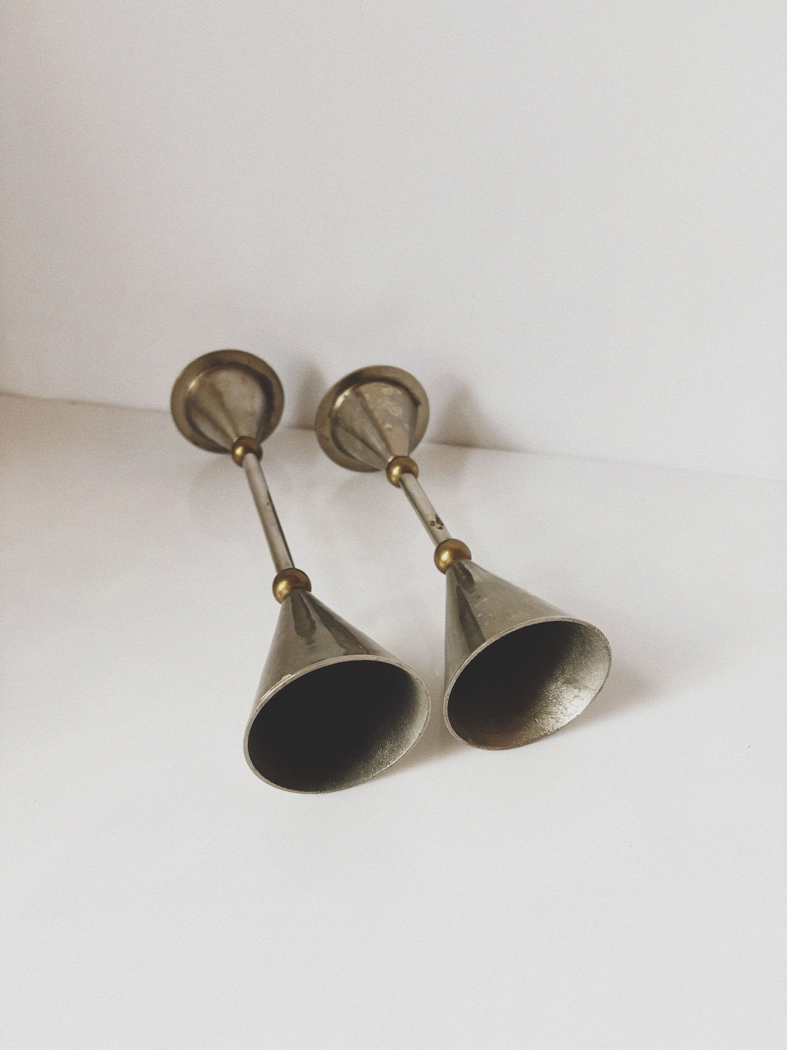 Postmodern Metal and Brass Candleholders