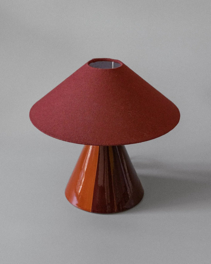 Caterina Table Lamp - Syrah — top view of red fabric shade and ceramic base
