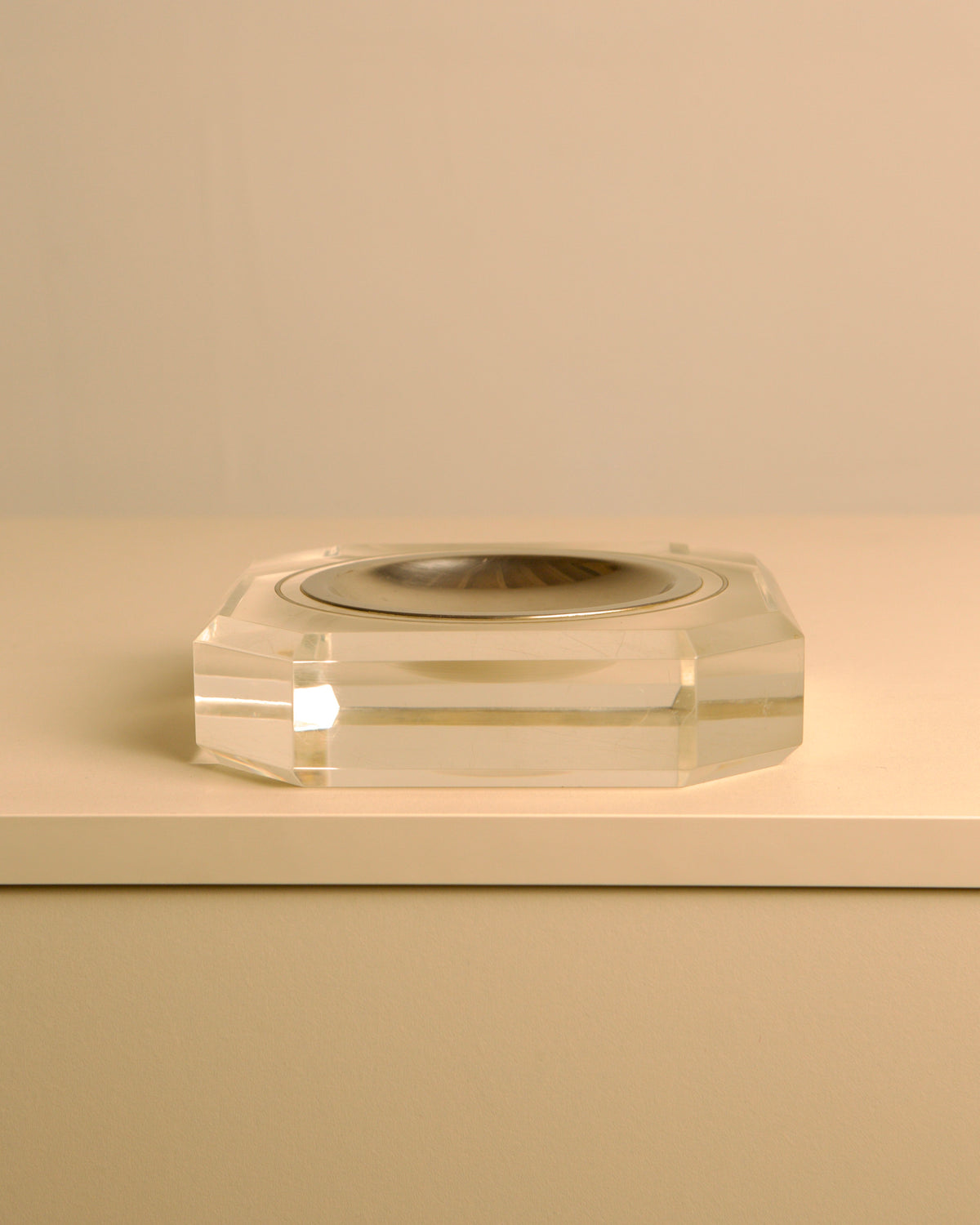 Italian octagonal metal and Lucite catch-all, 1970s — lifestyle setting
