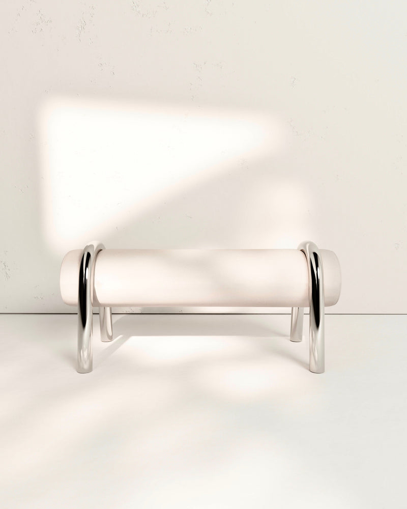 "Cavallina" bench | stainless steel & leather by Giselle Vanessa Johnson | The Oblist
