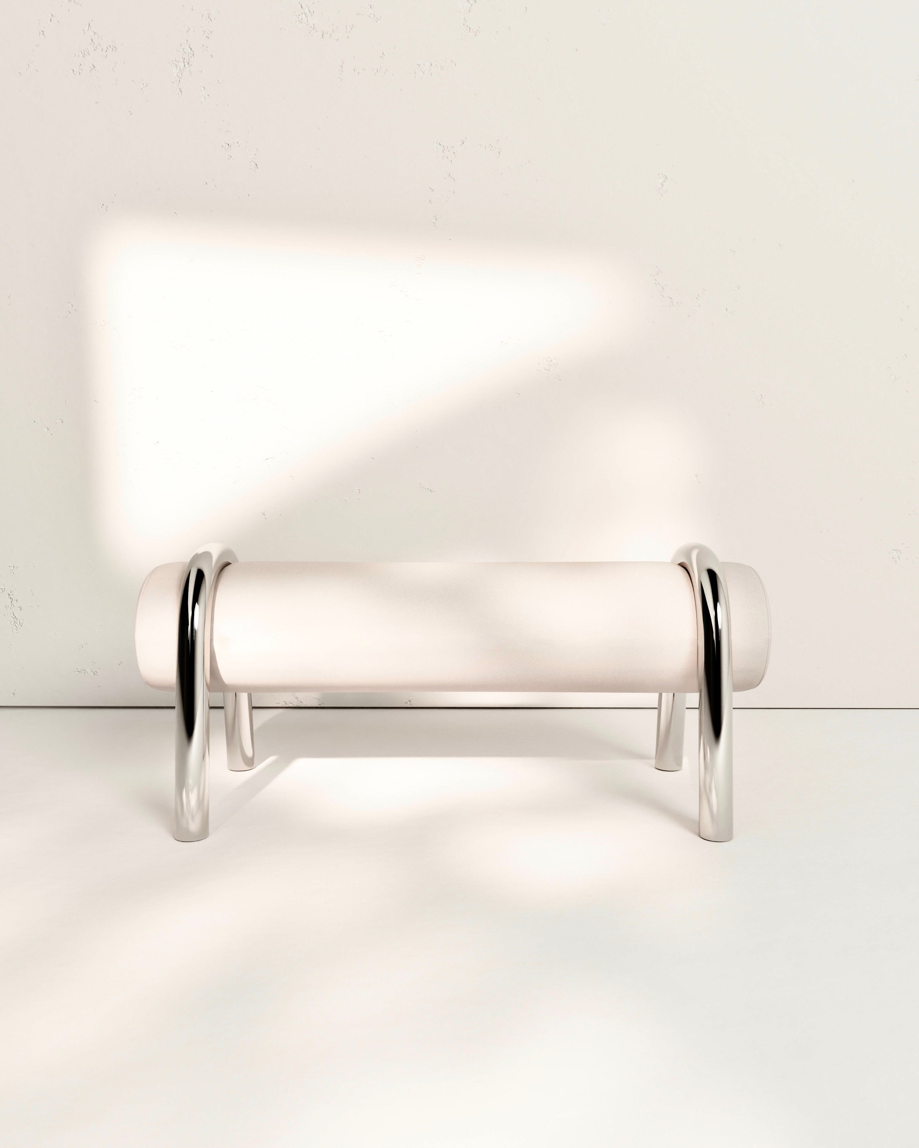 "Cavallina" bench | stainless steel & leather by Giselle Vanessa Johnson | The Oblist