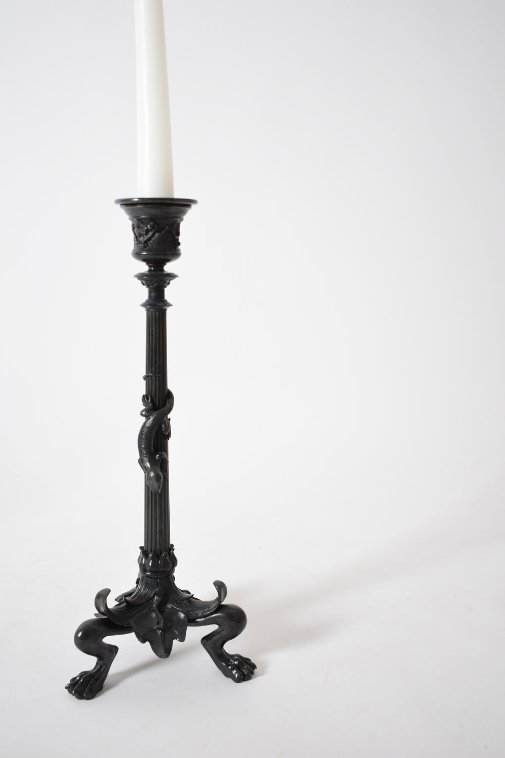 Set of four tripod zoomorphic bronze candleholders, XIXth c. — lifestyle setting