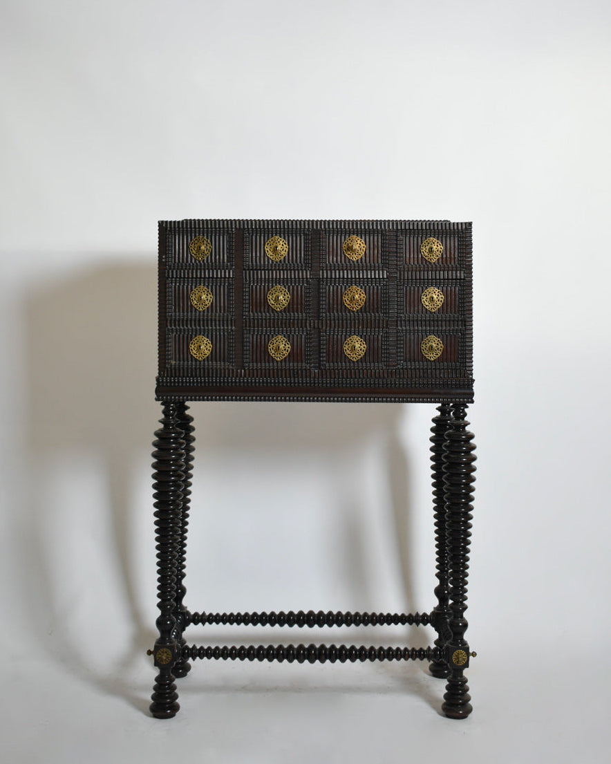 Turned wood cabinet, XIXth c. — detail view