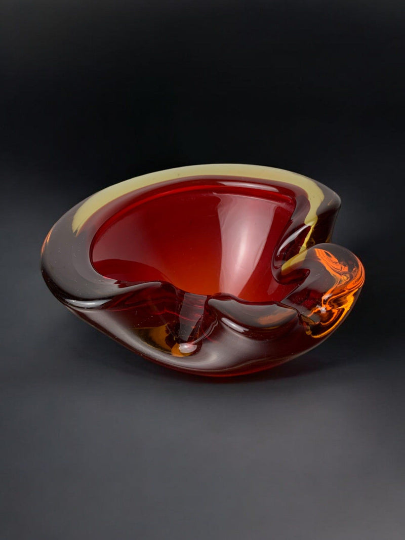 Murano Glass Sommerso Vide-poches by Flavio Poli 70s | The Oblist — handcrafted amber and yellow glass