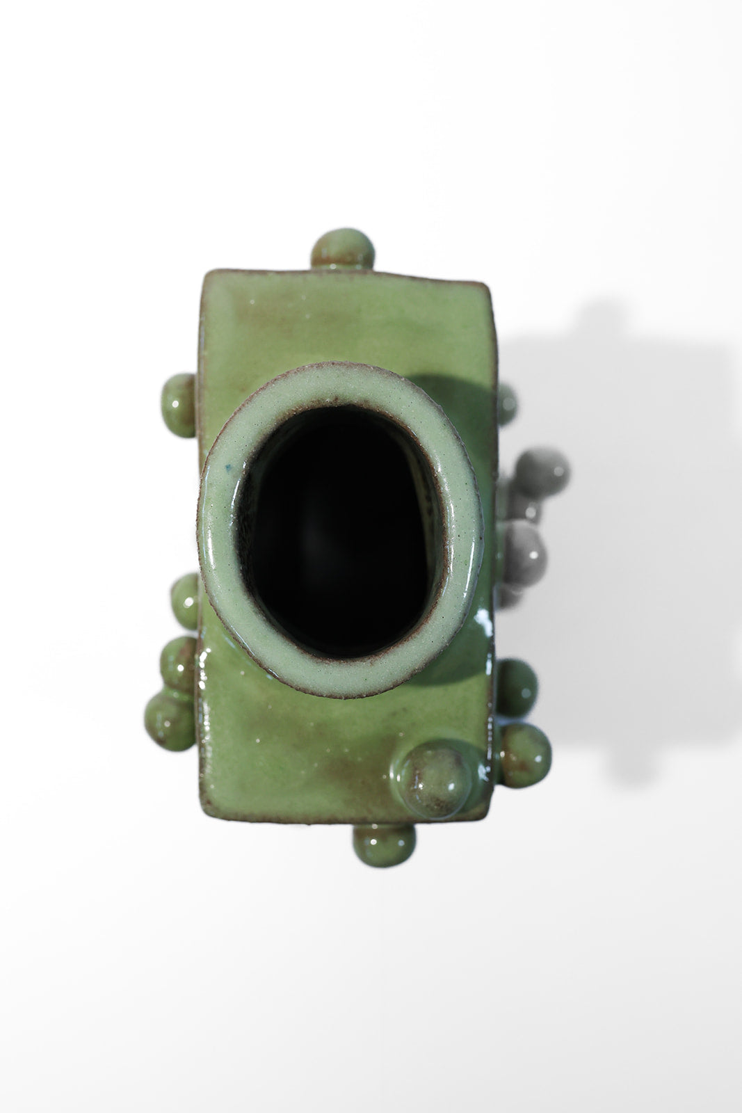 Sphères - Small chrysoprase ceramic vase — top view highlighting glossy green glaze