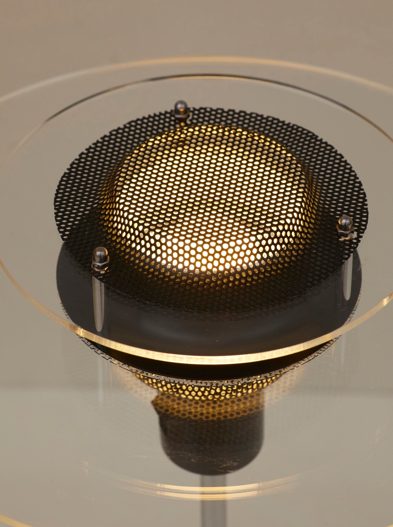 Postmodern Ikea Cirkle Table Lamp C. 1990 — close-up of black mesh shade