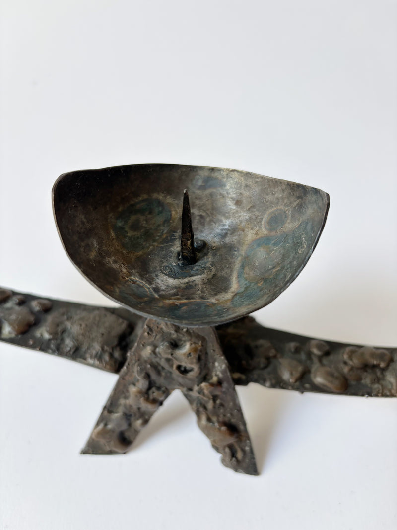 Brutalist Artisan 3 Arm Candlestick, Poland — detail view