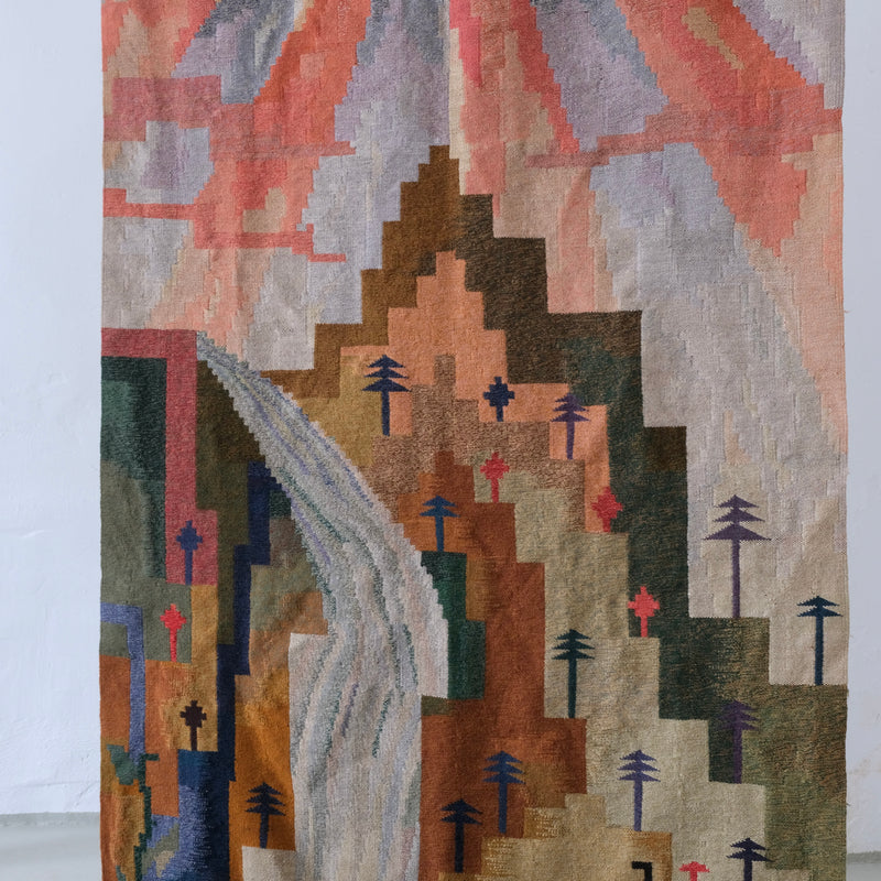 Carl Edvin Svensson Wool Wall Tapestry, Sweden, 1930s — close-up of colorful wool landscape design