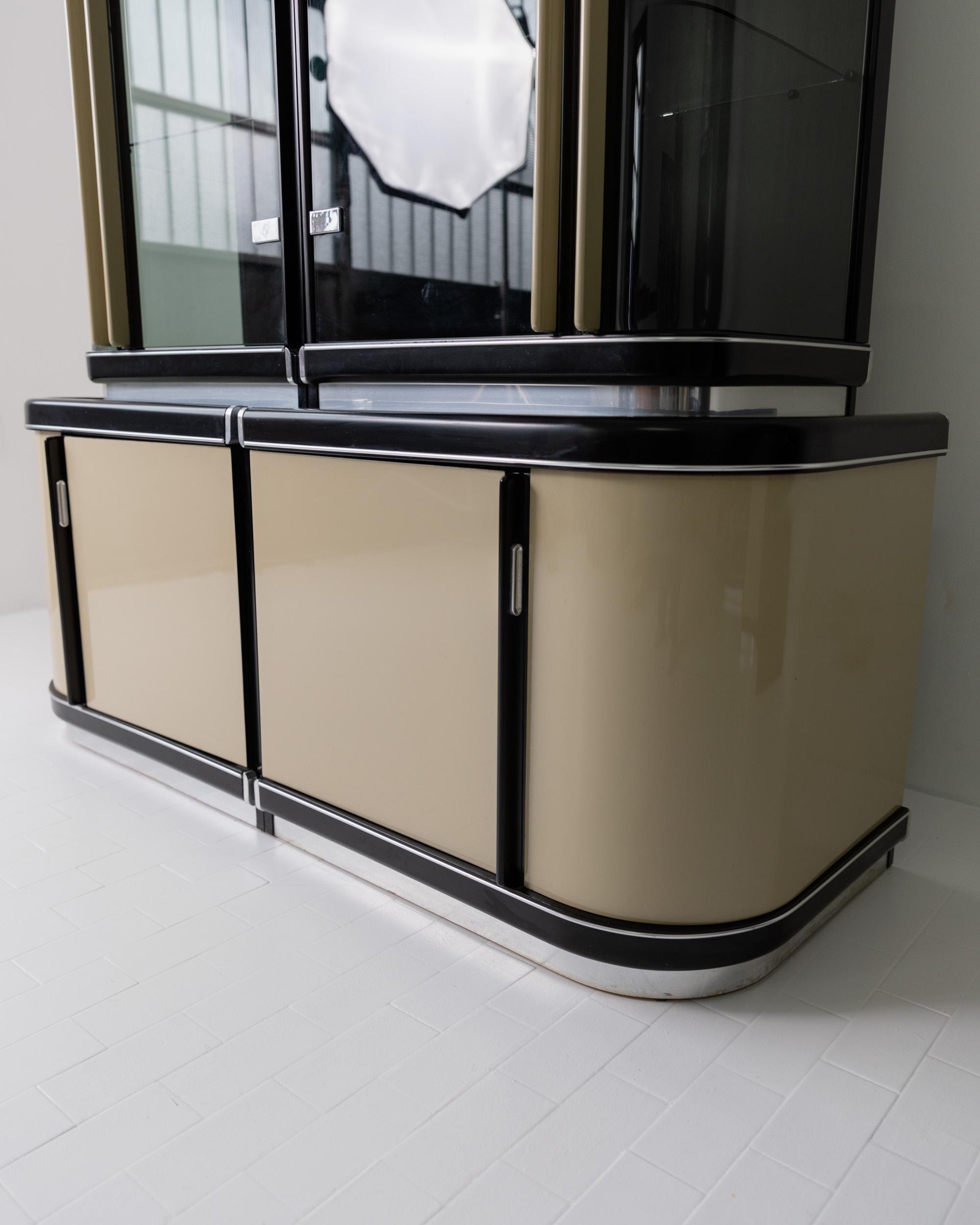1950s Art Deco Bar Cabinet in Lacquered Wood — side angle showing cream and black finish