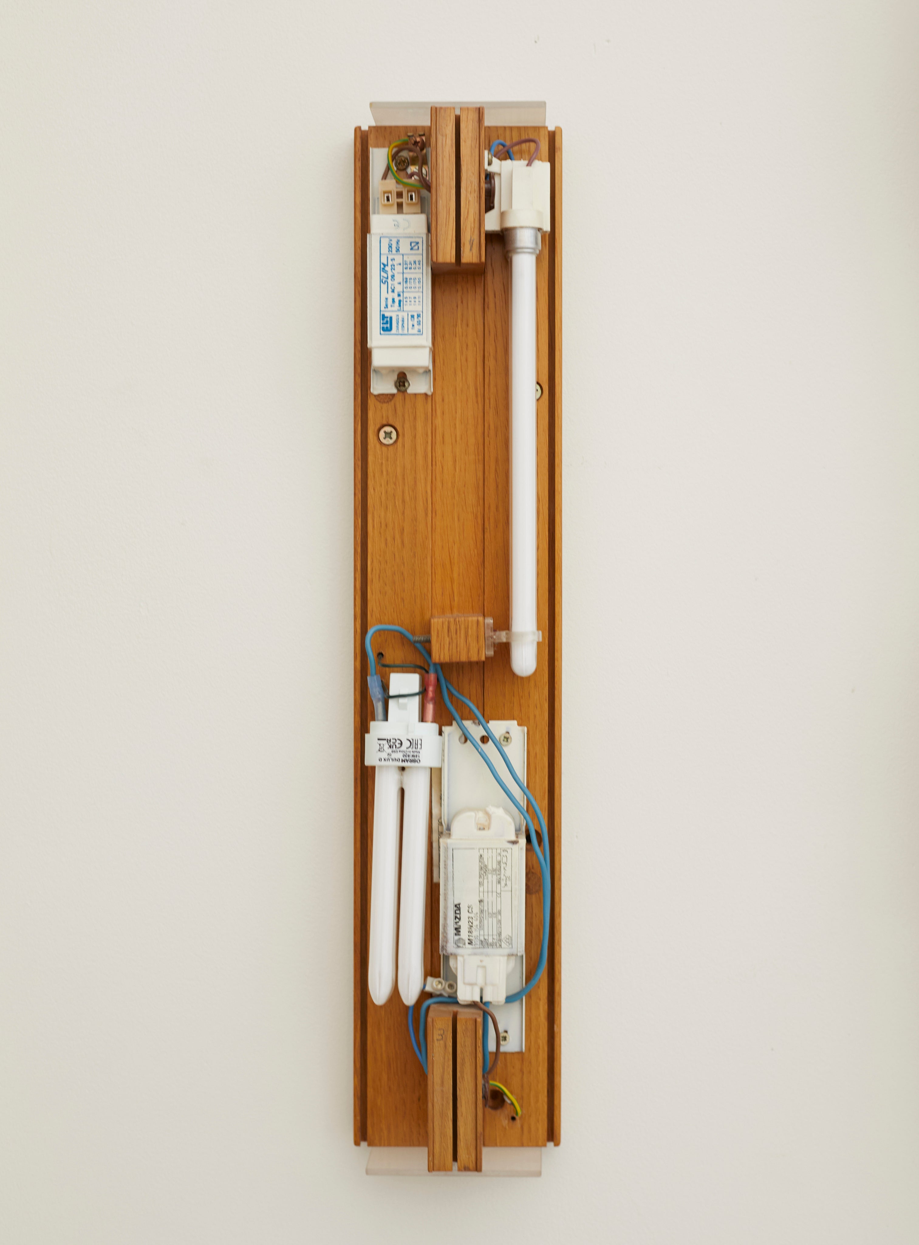 Vintage Set of Two French Oak Wood Sculptural Lamps Wall Lights C. 1980