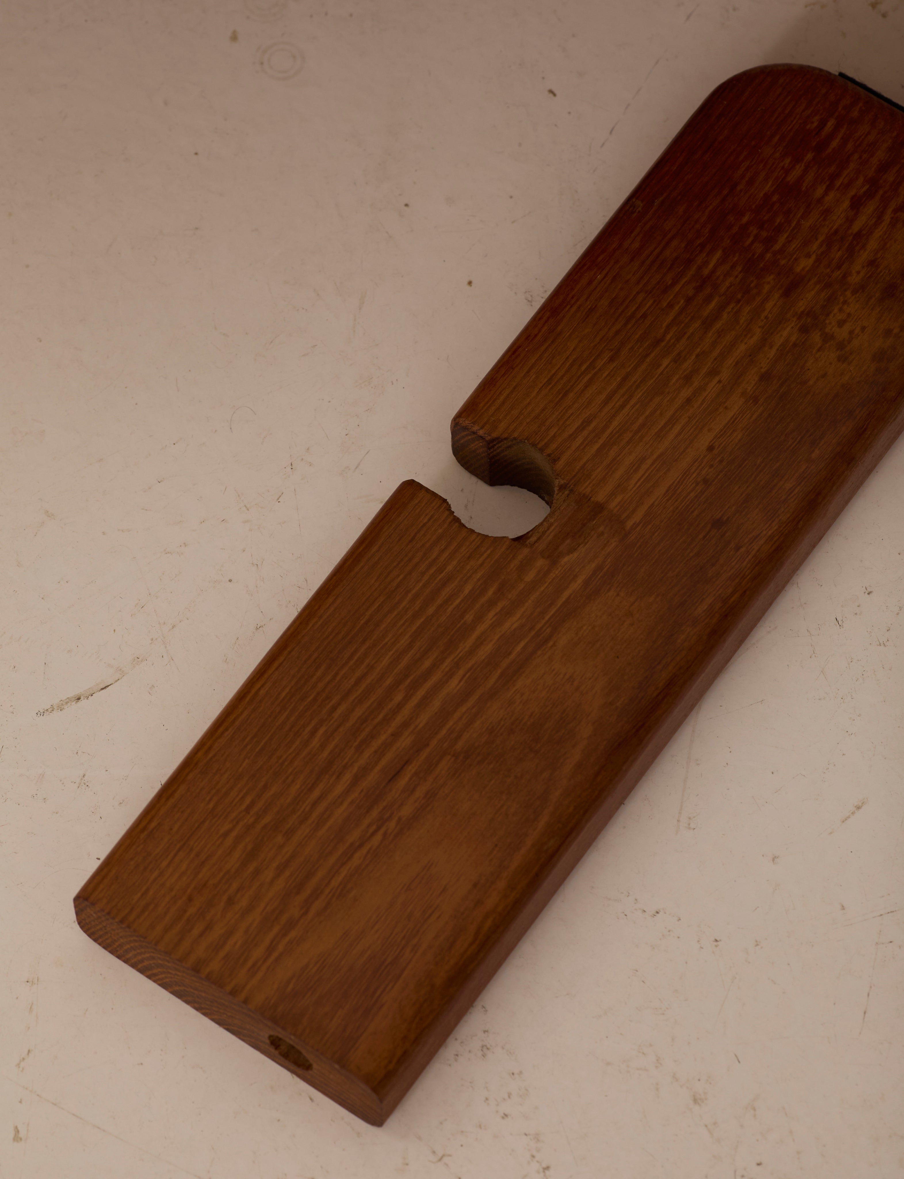 Solid elm coffee table by Alain Gaubert, France circa 1980 — close-up of wooden edge detail