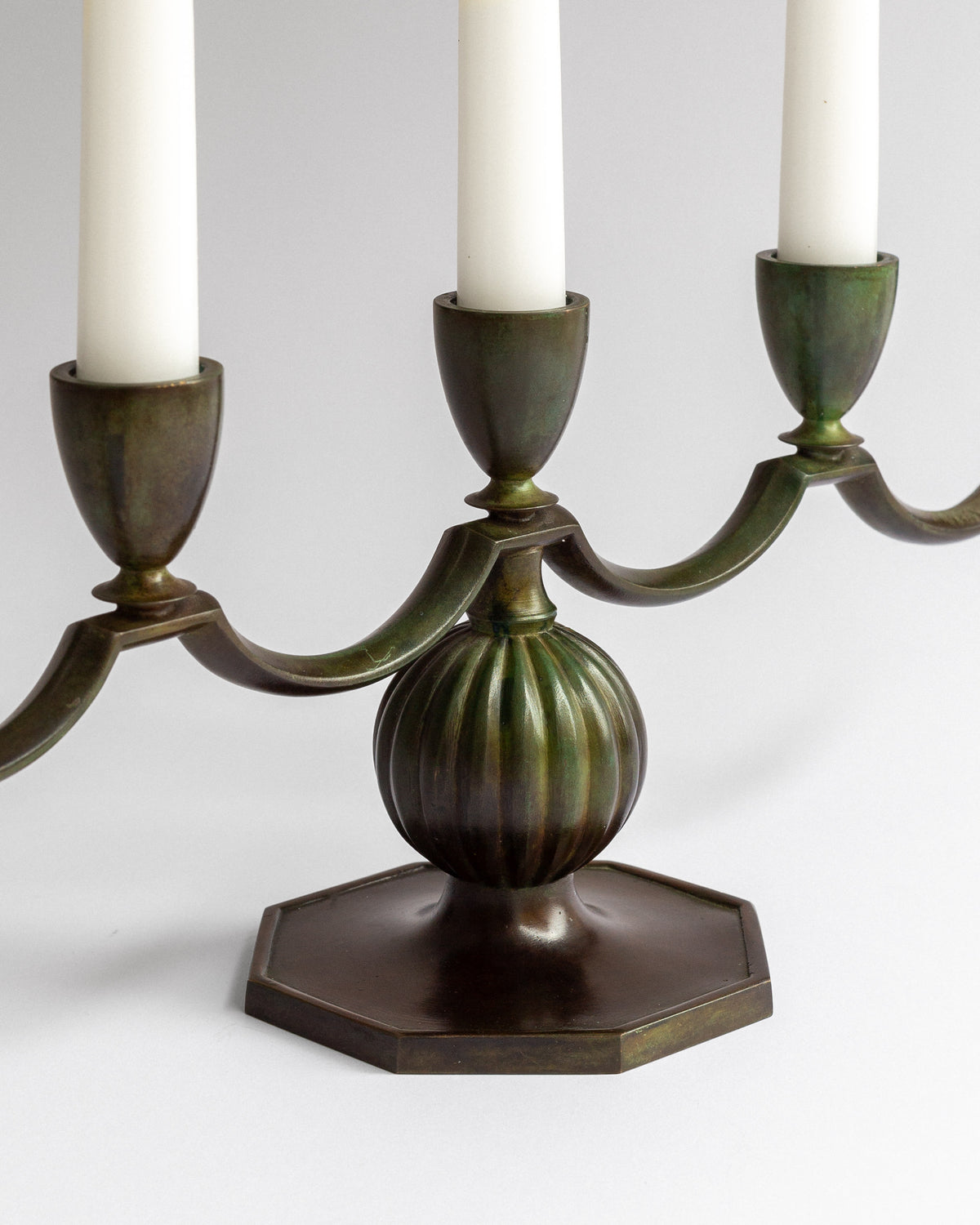 Art Deco Bronze Candelabra by GAB, Sweden, 1930s — side angle