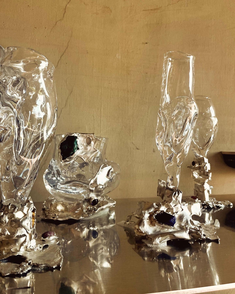 Jewelled Bowl X Lindsey Fontijn — close-up of clear glass and silver base