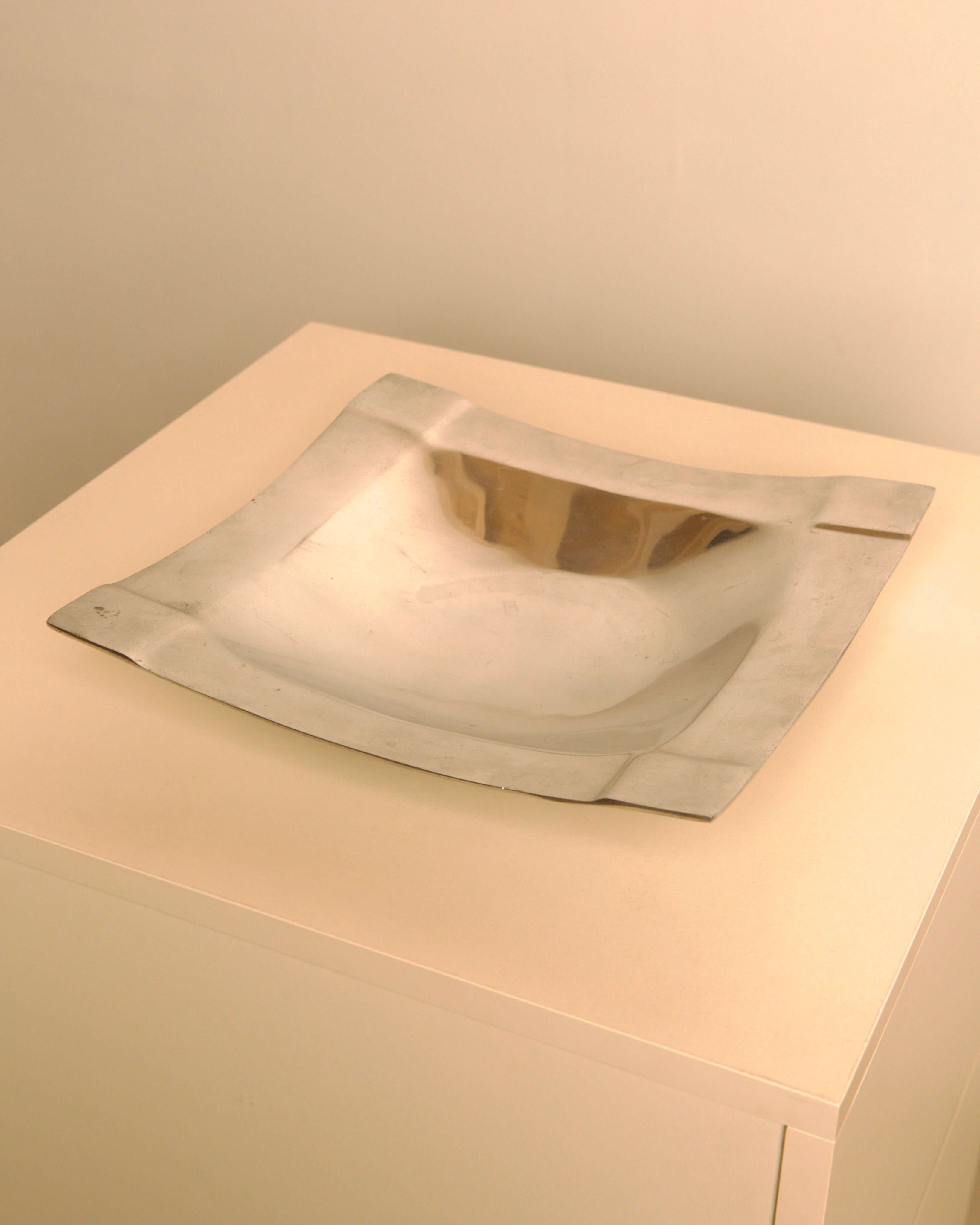 Large Italian Polished Aluminium Square Vide-Poche / Catchall, 1980s by Treaptyque | The Oblist