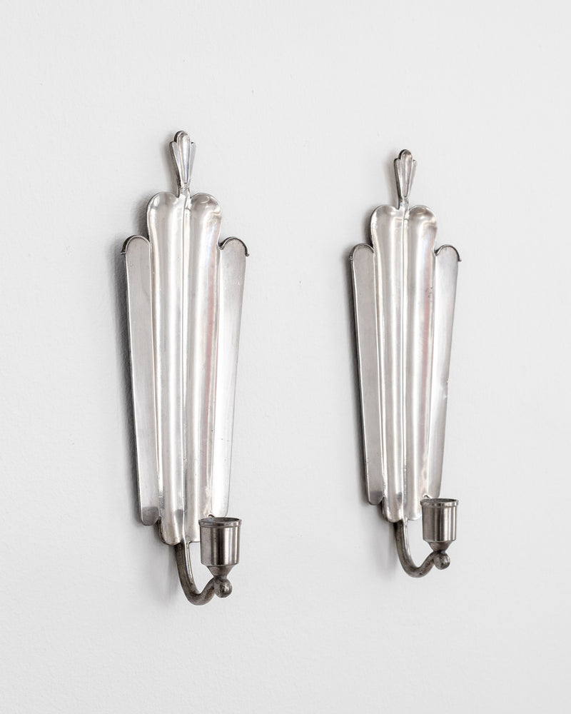 Art Deco Pewter Candle Sconces by Edvin Ollers, Sweden, 1929 — detail view