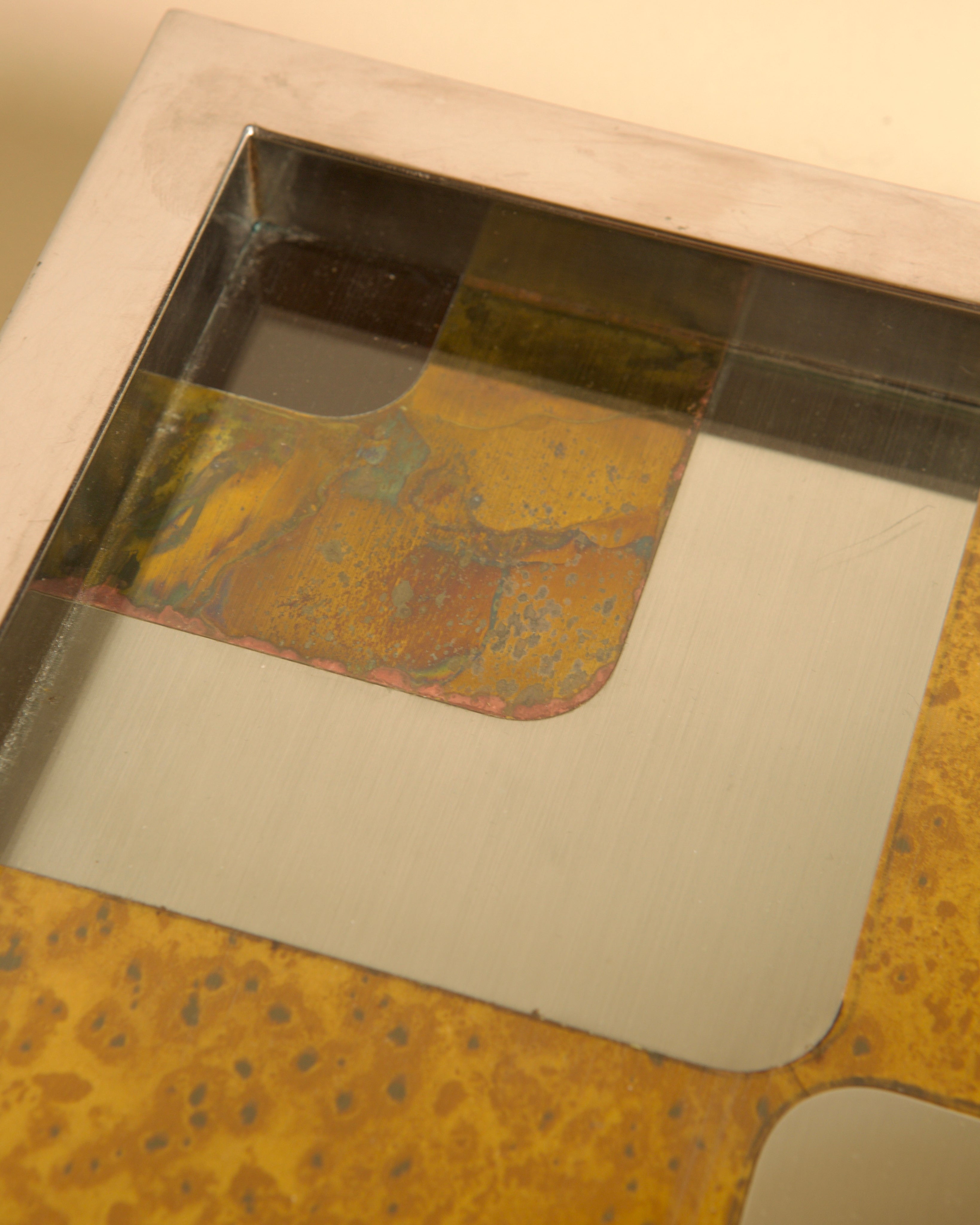 Italian square metal, glass, wood-effect and 70s patina catchall — view 9