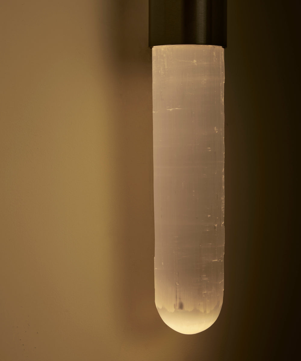 "SELENE" Wall Sconce in dark bronze and Selenite — side angle