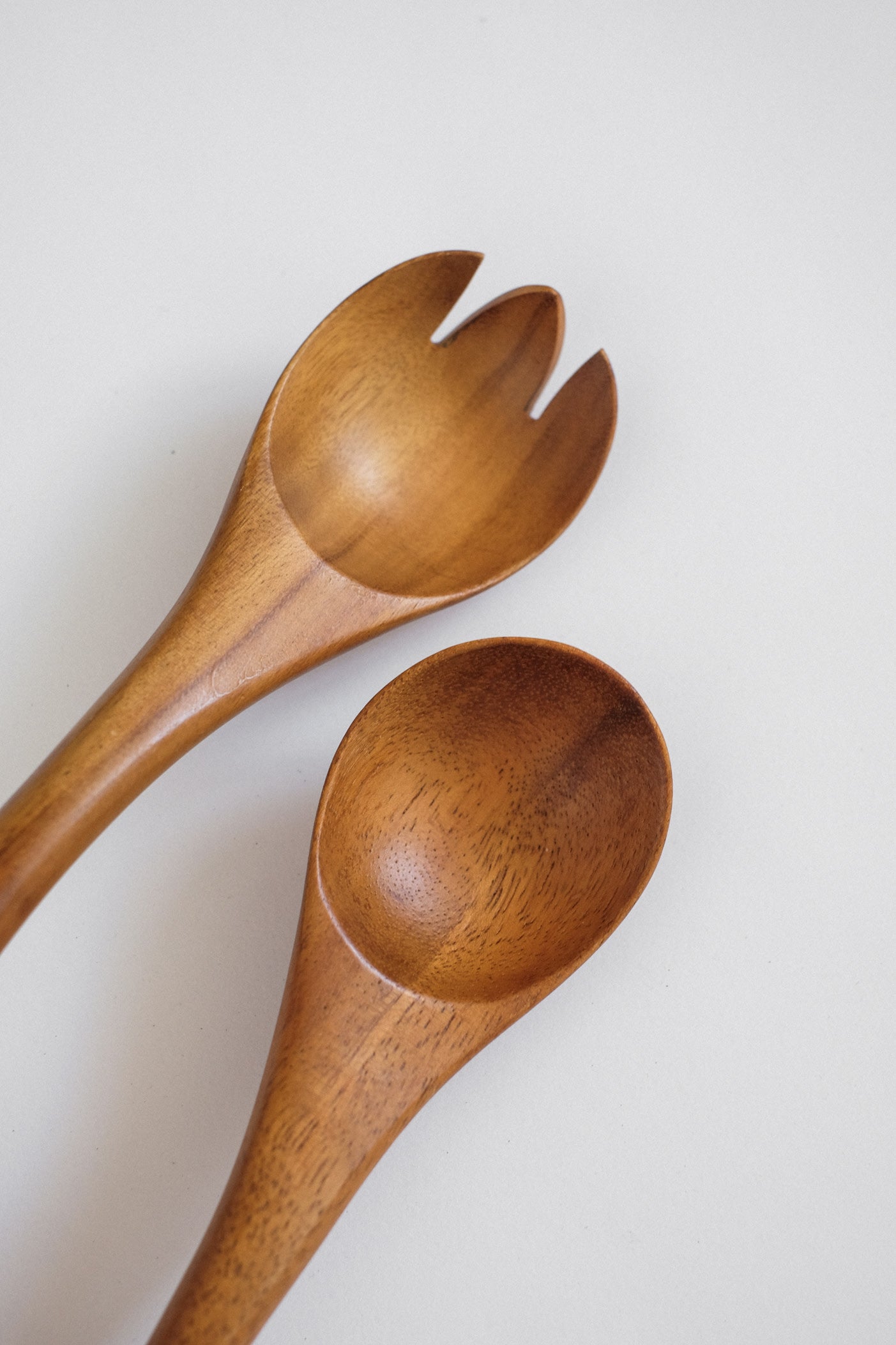 Handcrafted Wooden Salad Server Set — side angle