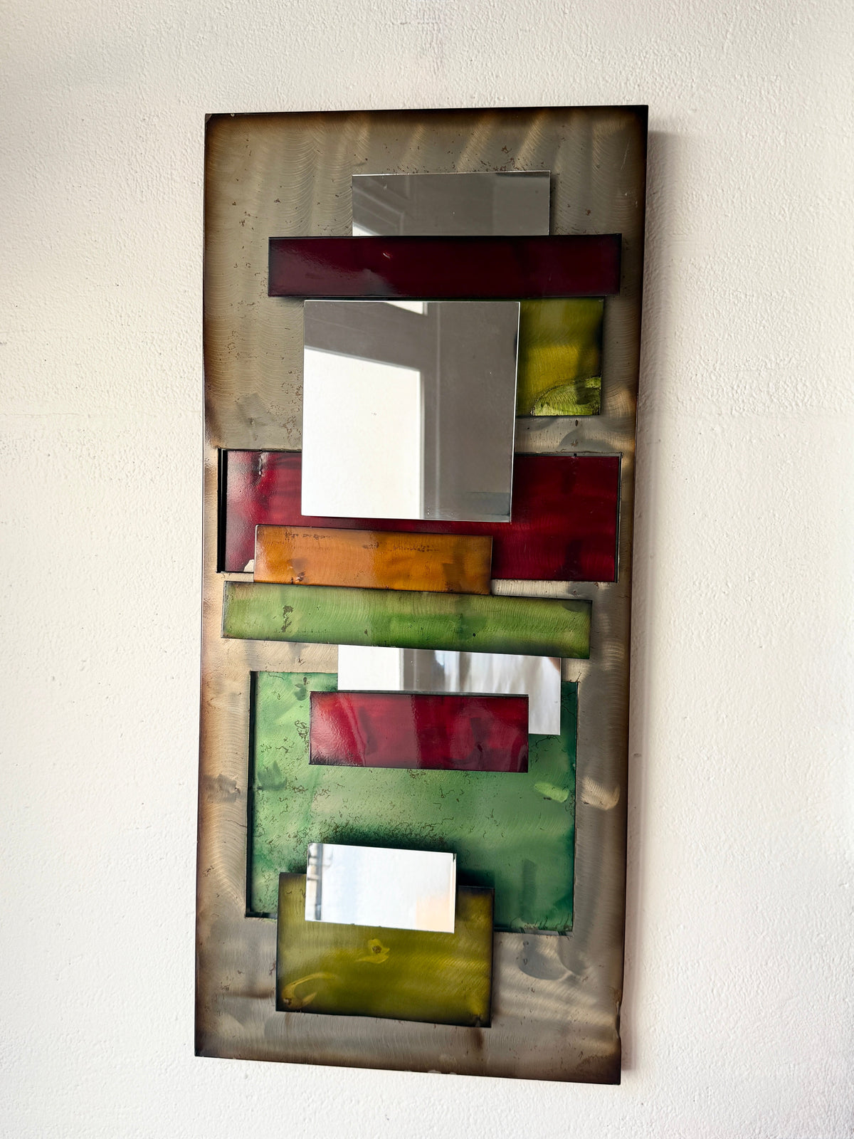 Large Polychrome Metal Mirror — 1970s — close-up