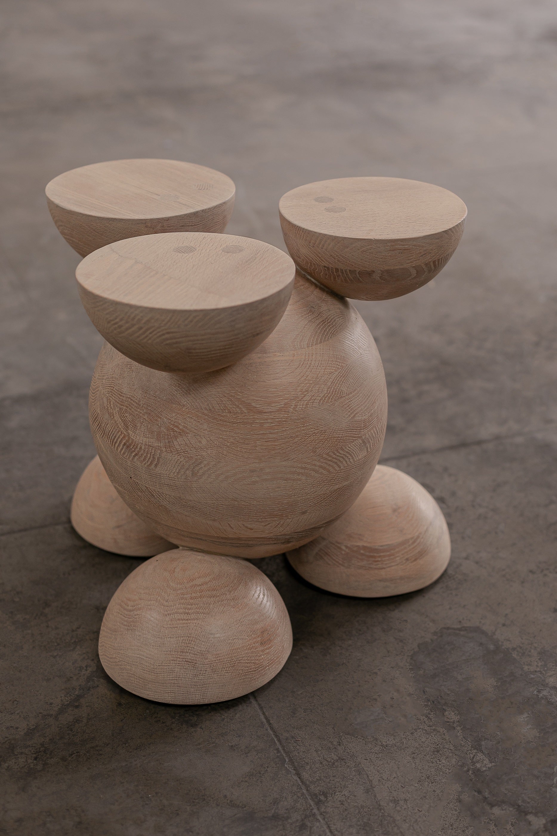 Solid Oak Sculptural Stool - BLEO III by Daniel Couttolenc, Cream Wash Finish — alternate view