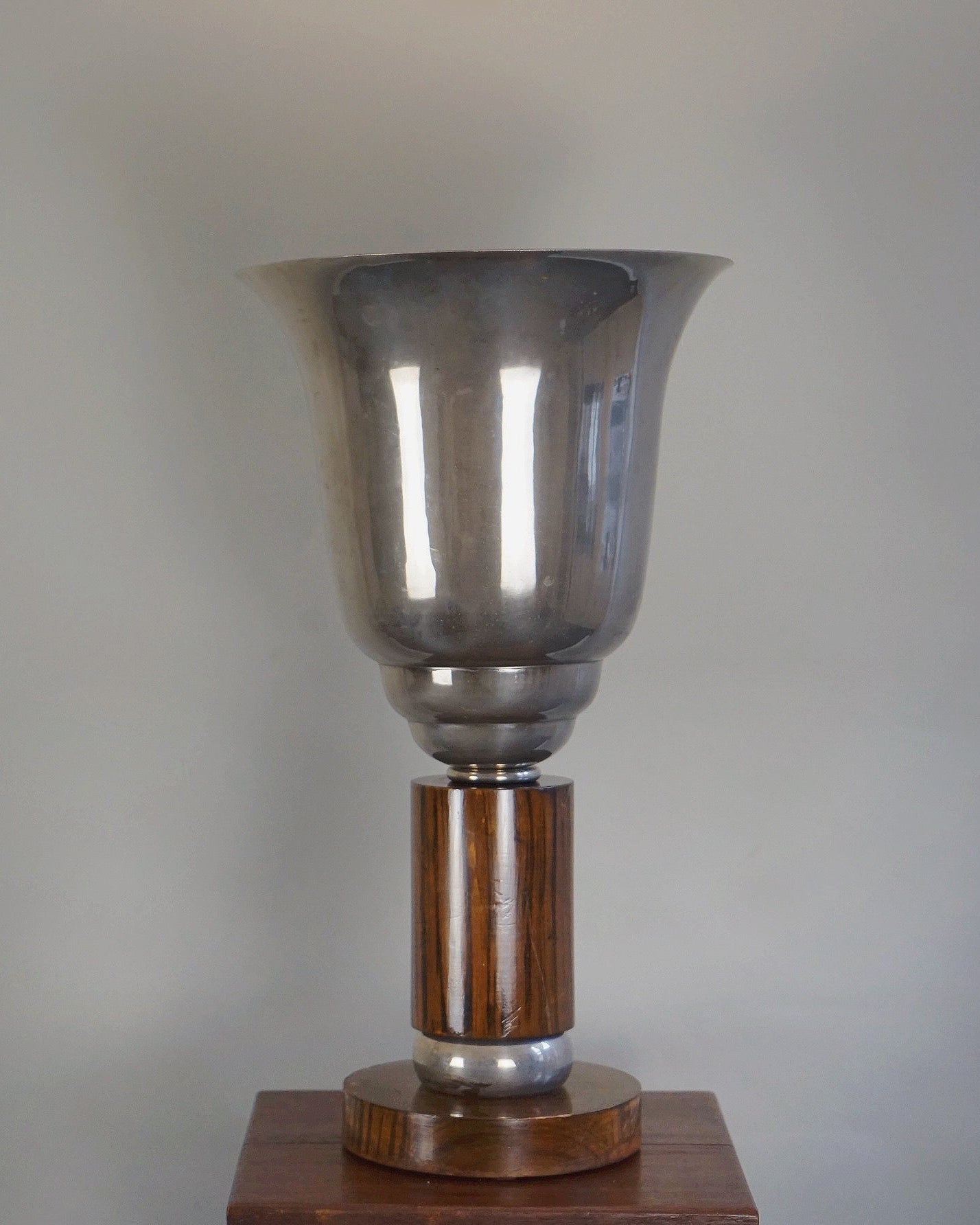 Art Deco Uplighter in Chrome and Wood, c.1930 by Myakin | The Oblist — chrome finish, wooden base