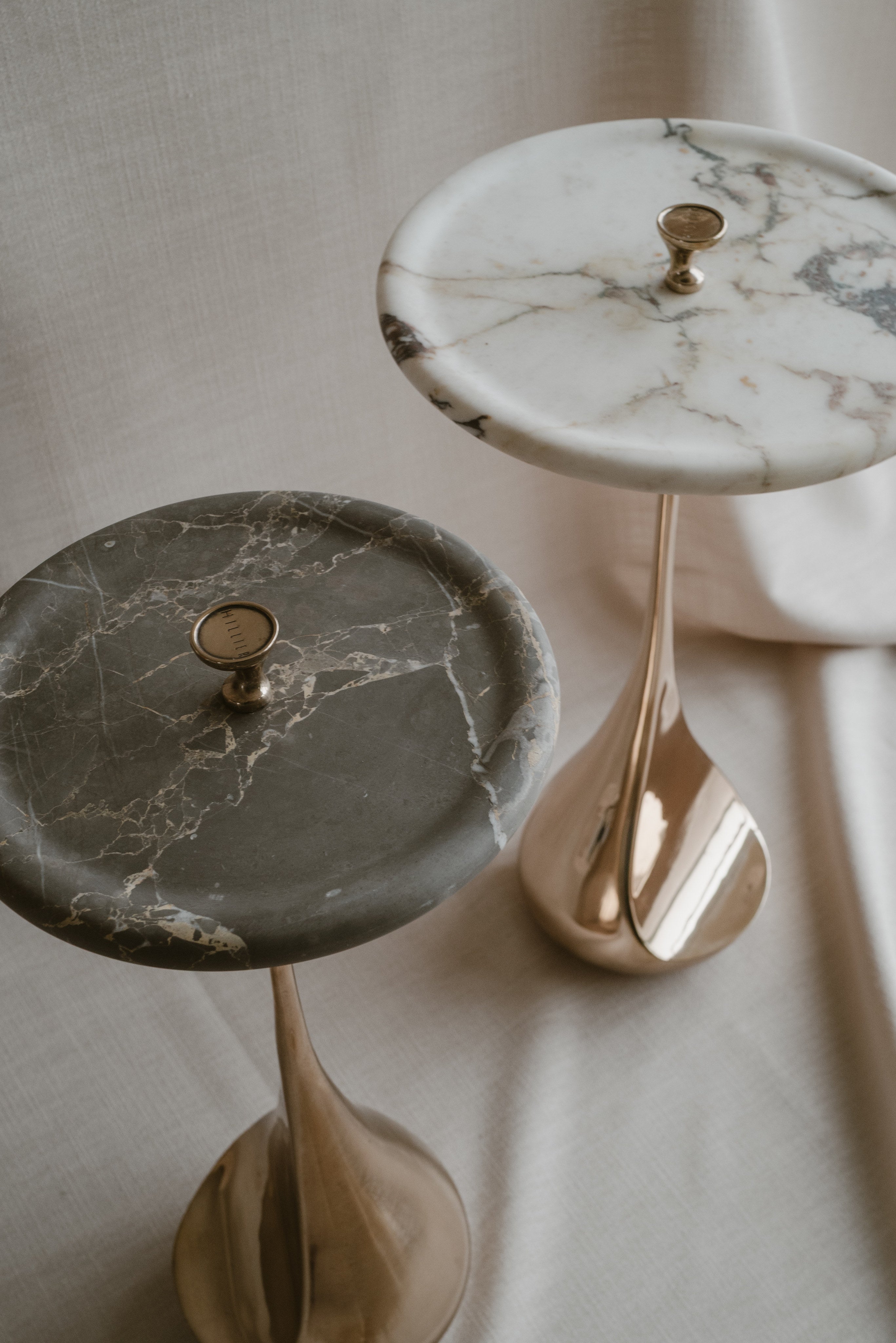 Cabriole Side Table in Marble and Bronze — side angle
