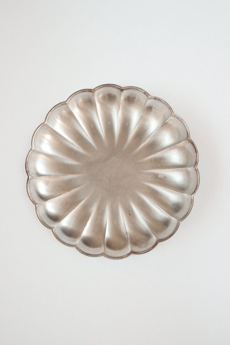 Silver-Plated Dish — top view of fluted silver surface