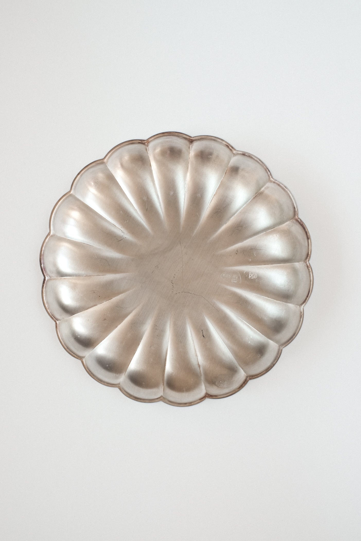 Silver-Plated Dish — top view of fluted silver surface