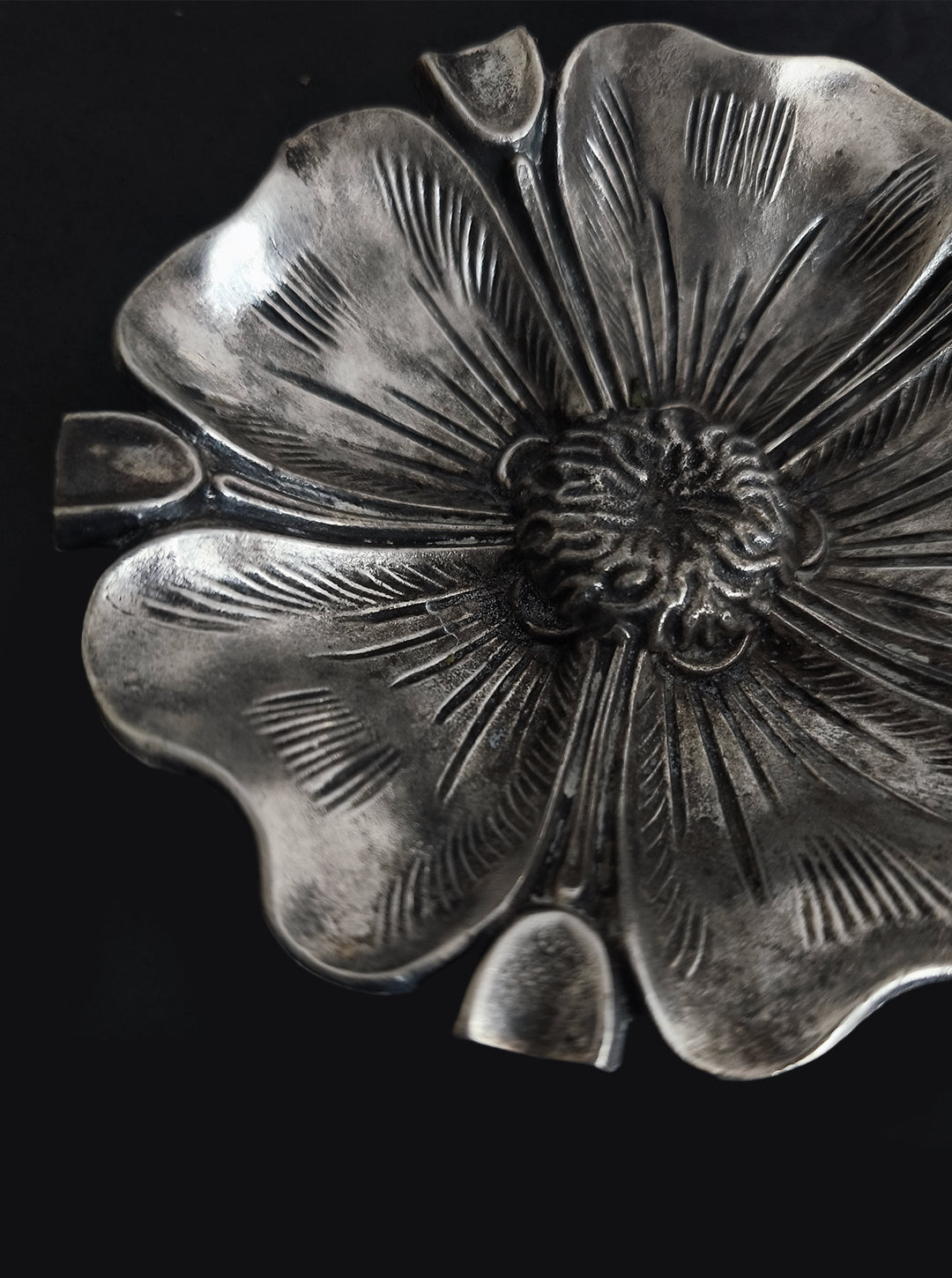 Pewter Floral Ashtray — detail view