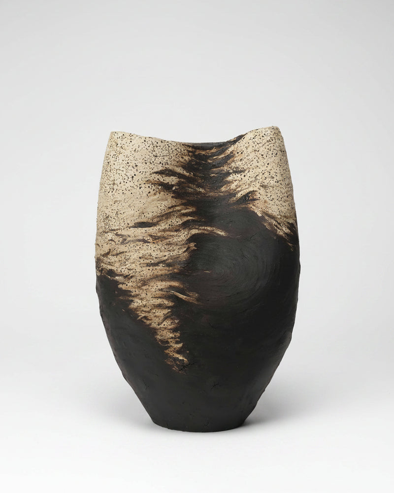 Gestural Earth Vessel in Black and Speckled Stoneware Clay by Beverly Morrison - Sculptor | The Oblist