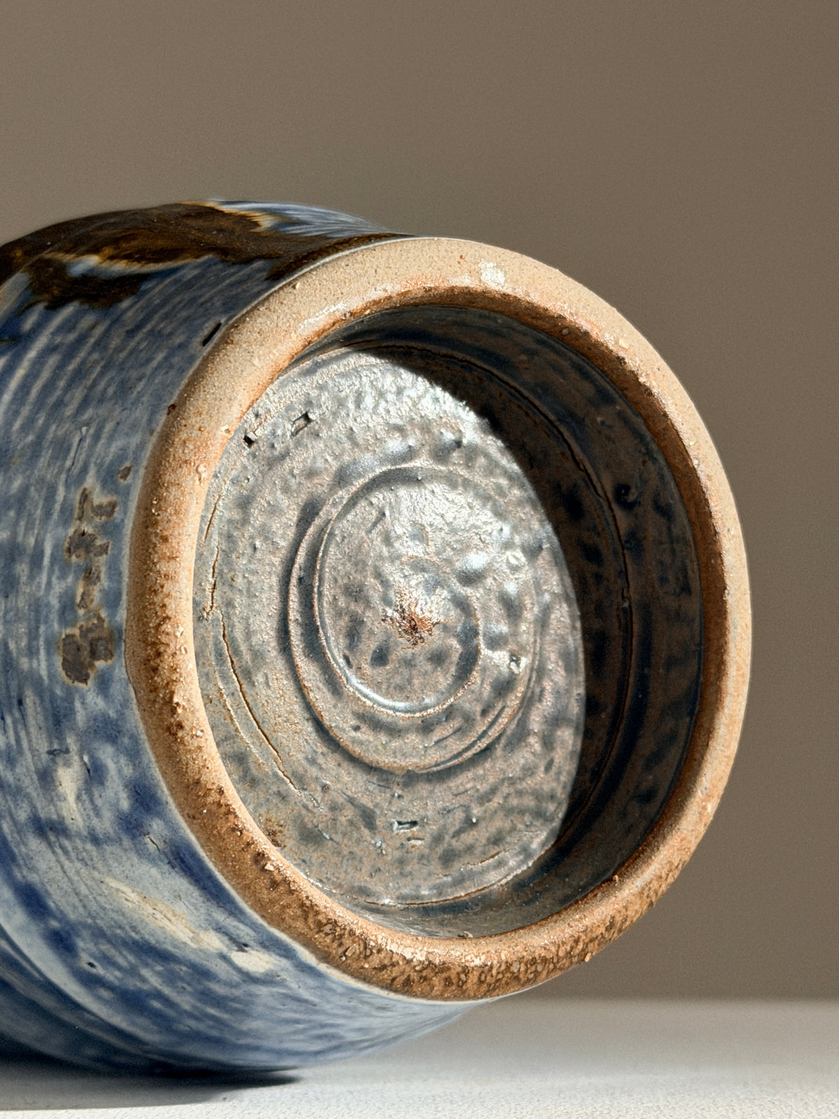 Blue stoneware vase, France, 1970 — close-up
