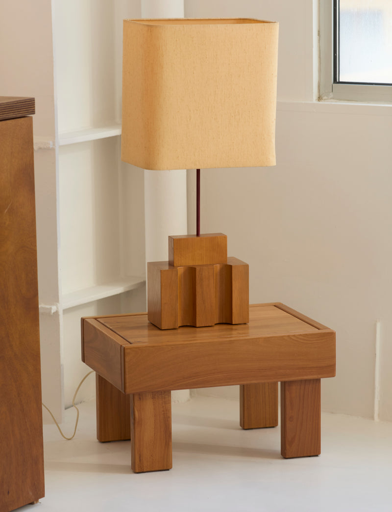 Maison Regain Table Lamp in Solid Elm. Vintage, Circa 1980. — detail view