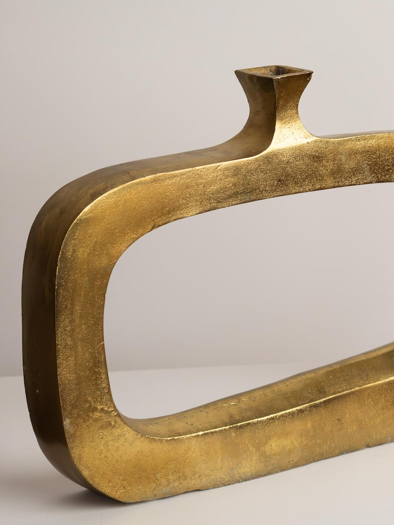Brass Open Center Vase, Brutalist Sculptural Vessel 1970s — detail view