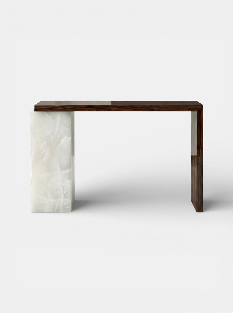 Jill Wood and White Onyx Console by Marbera | The Oblist