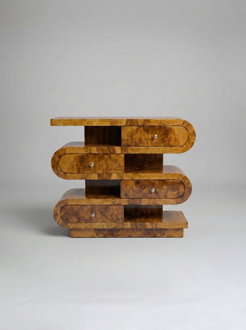 Hebi Drawers' Olive Burl Wood Console by Meola Interiors | The Oblist — handcrafted olive burl wood