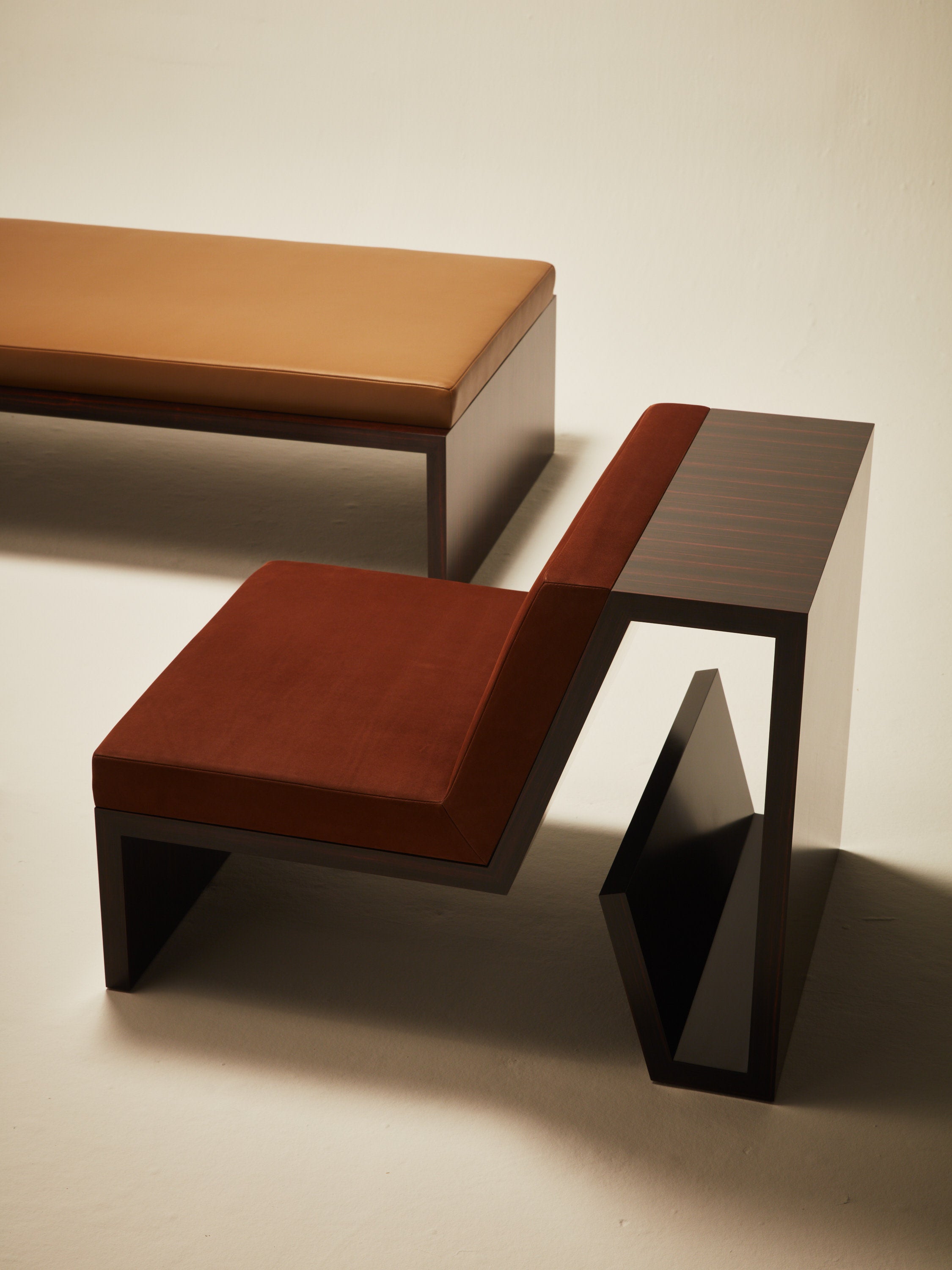'Continuous' Lounge Chair Handcrafted in Wood Veneer & Leather Upholstery — view 9