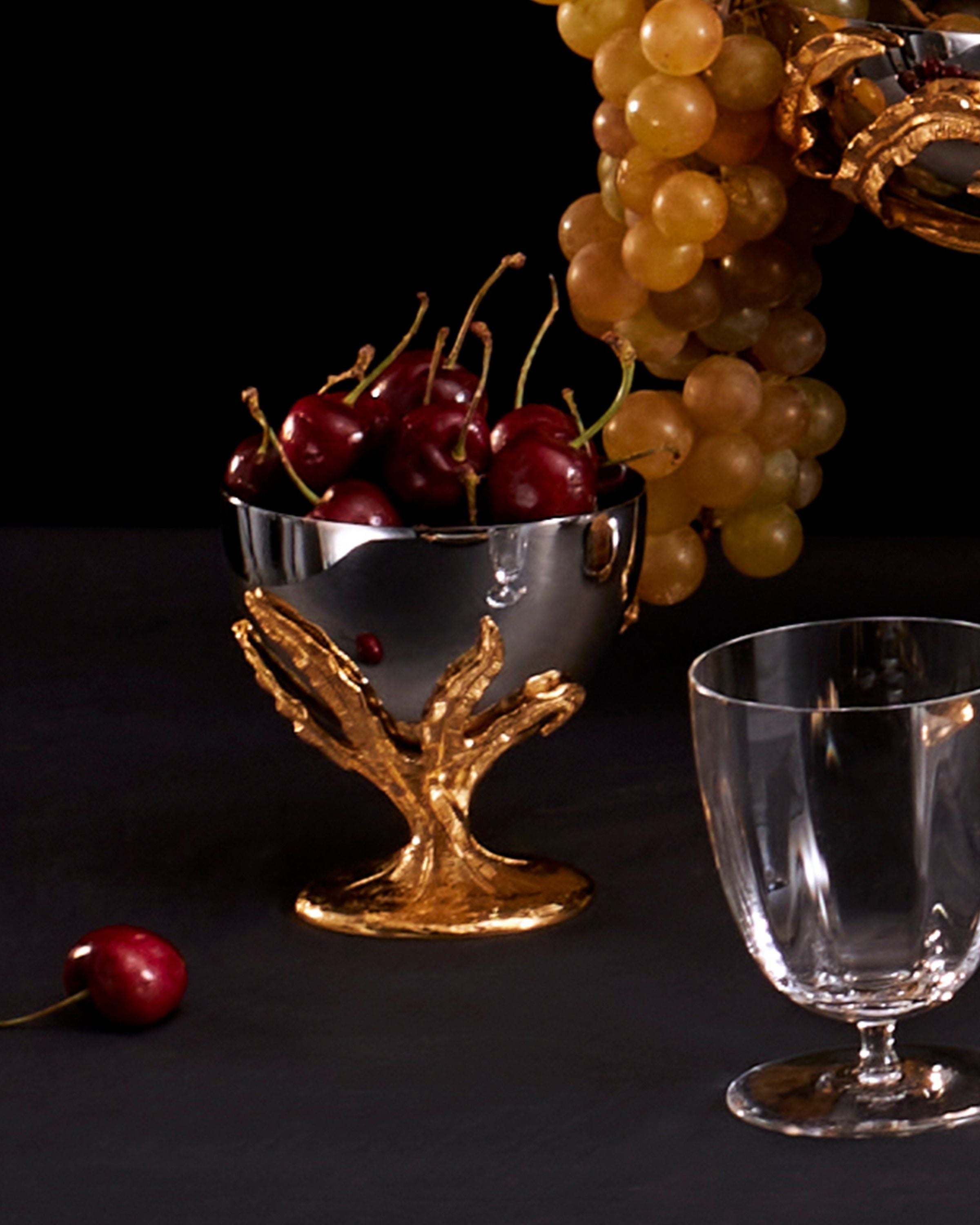 Fern Bowl - Small — metallic bowl with cherry garnish on dark table
