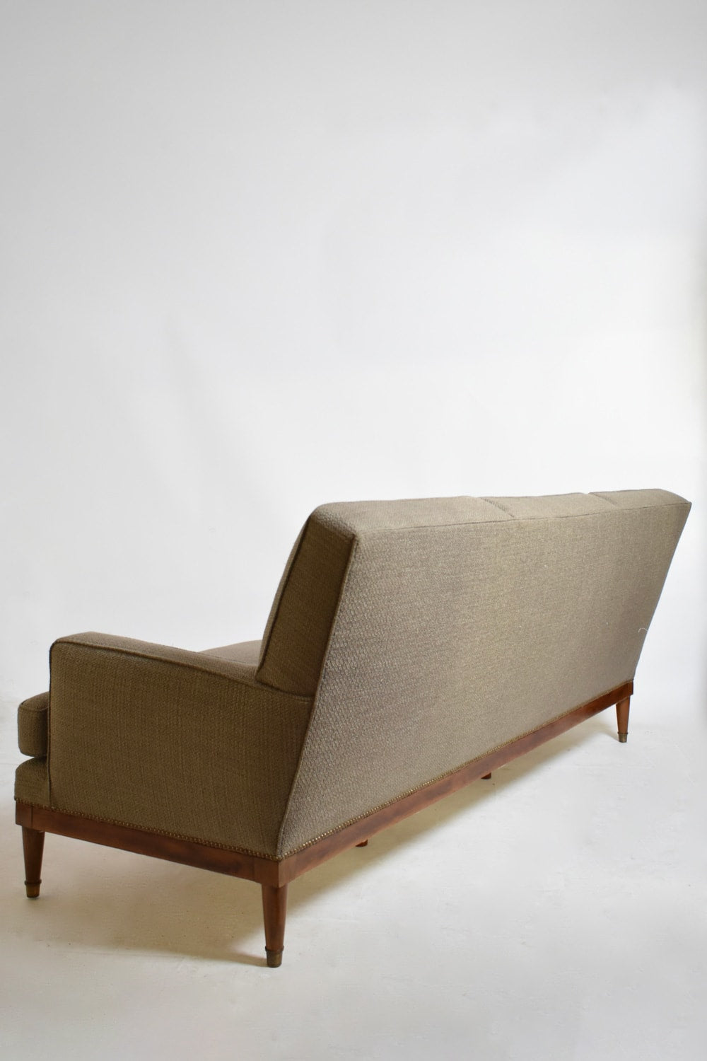Three Seats Sofa, 1960s — rear view highlighting textured fabric and wooden legs
