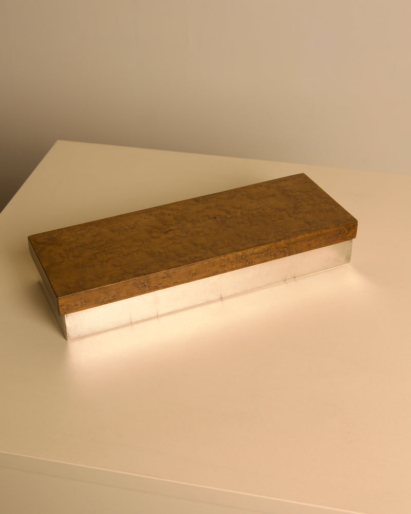 Vintage Italian Burl Walnut and Silvered Metal Box, 1960s by Treaptyque | The Oblist