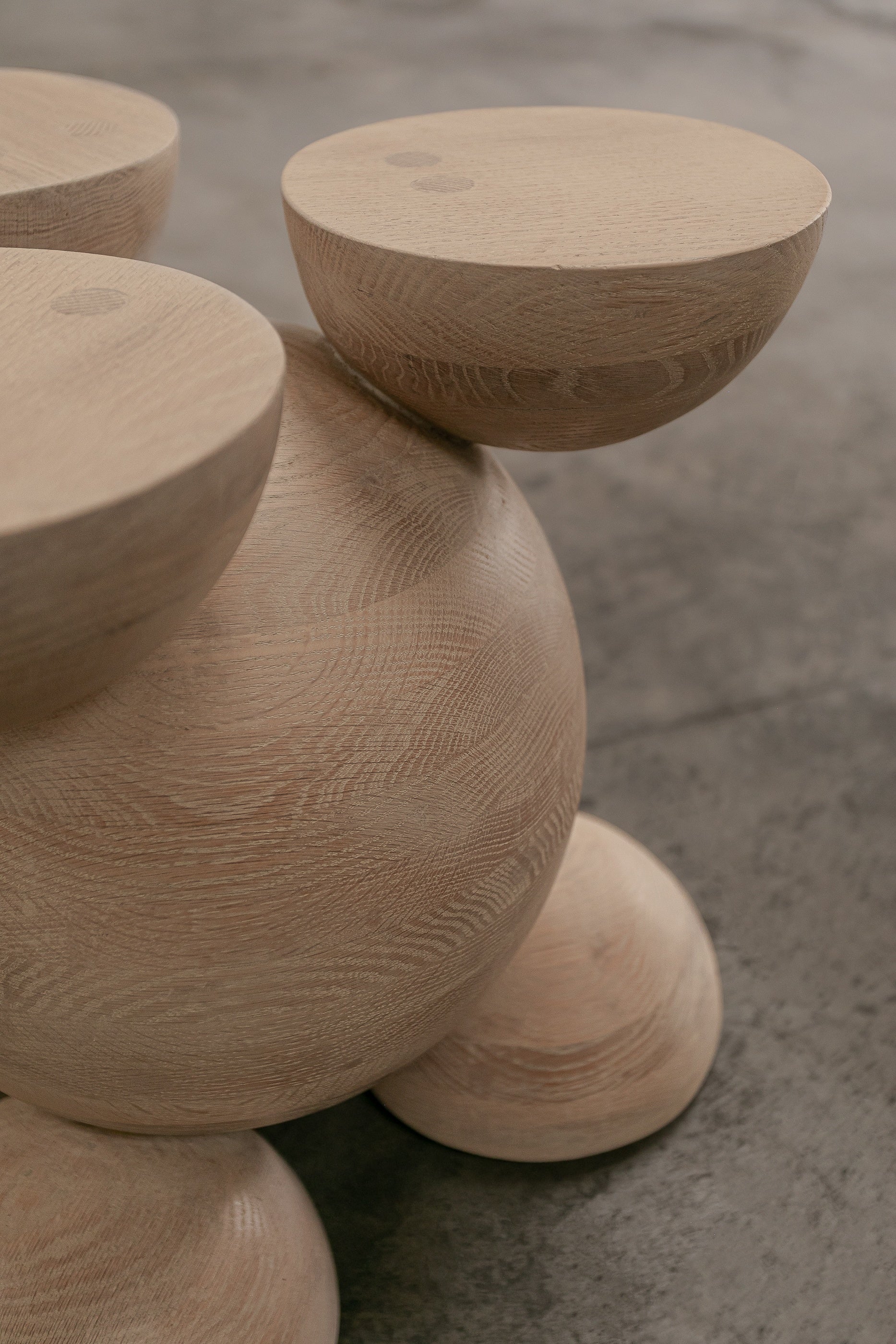 Solid Oak Sculptural Stool - BLEO III by Daniel Couttolenc, Cream Wash Finish — close-up