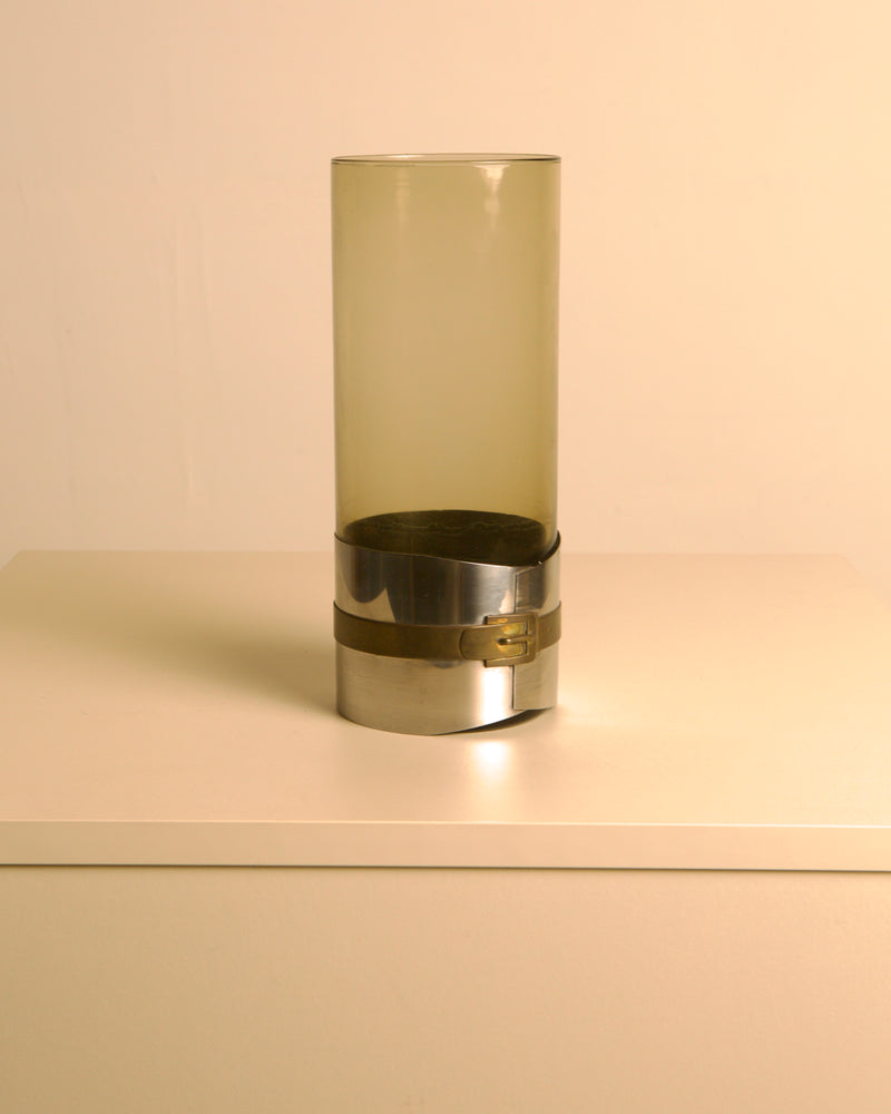 Italian Smoked Glass Vase, 1960s by Treaptyque | The Oblist — vintage glass with metal accent