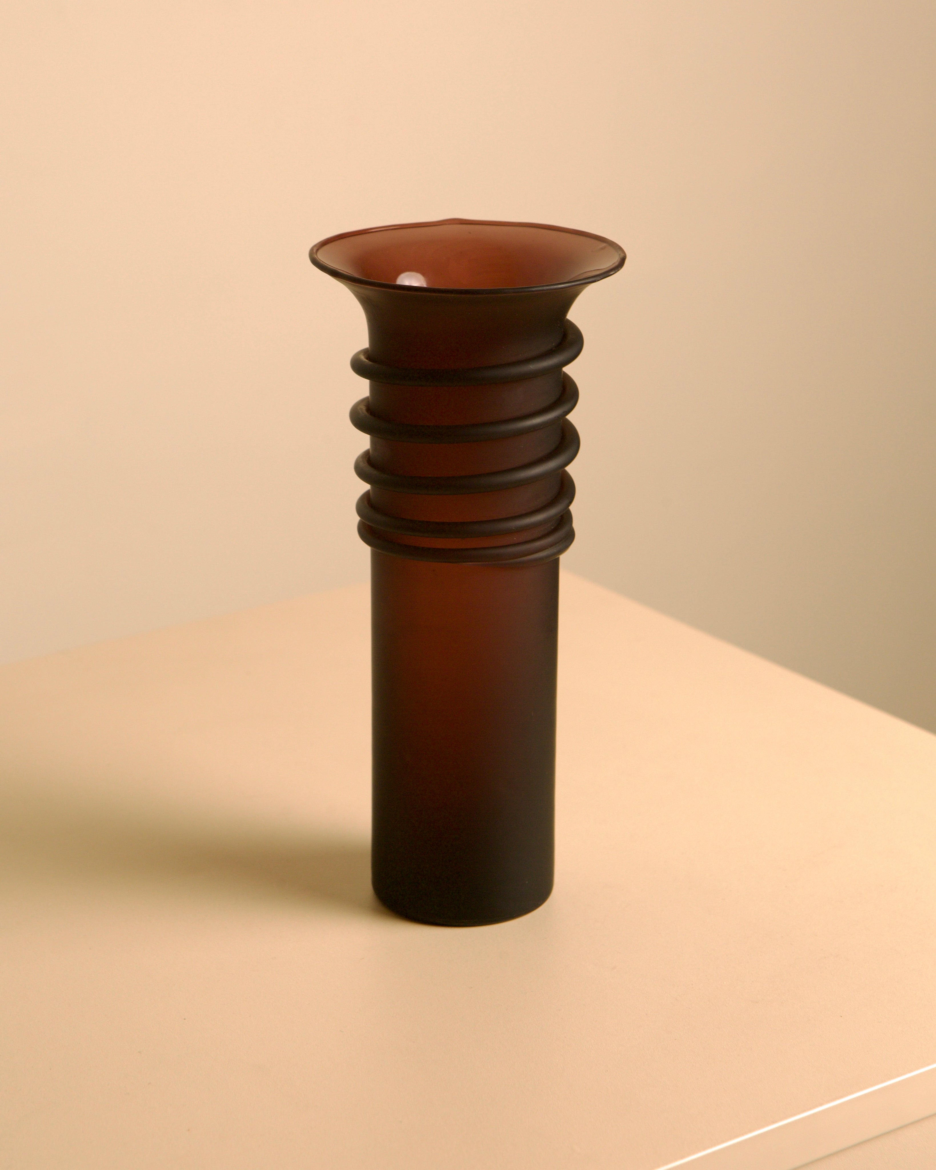 70s Italian blown satin wine-red glass vase — lifestyle setting