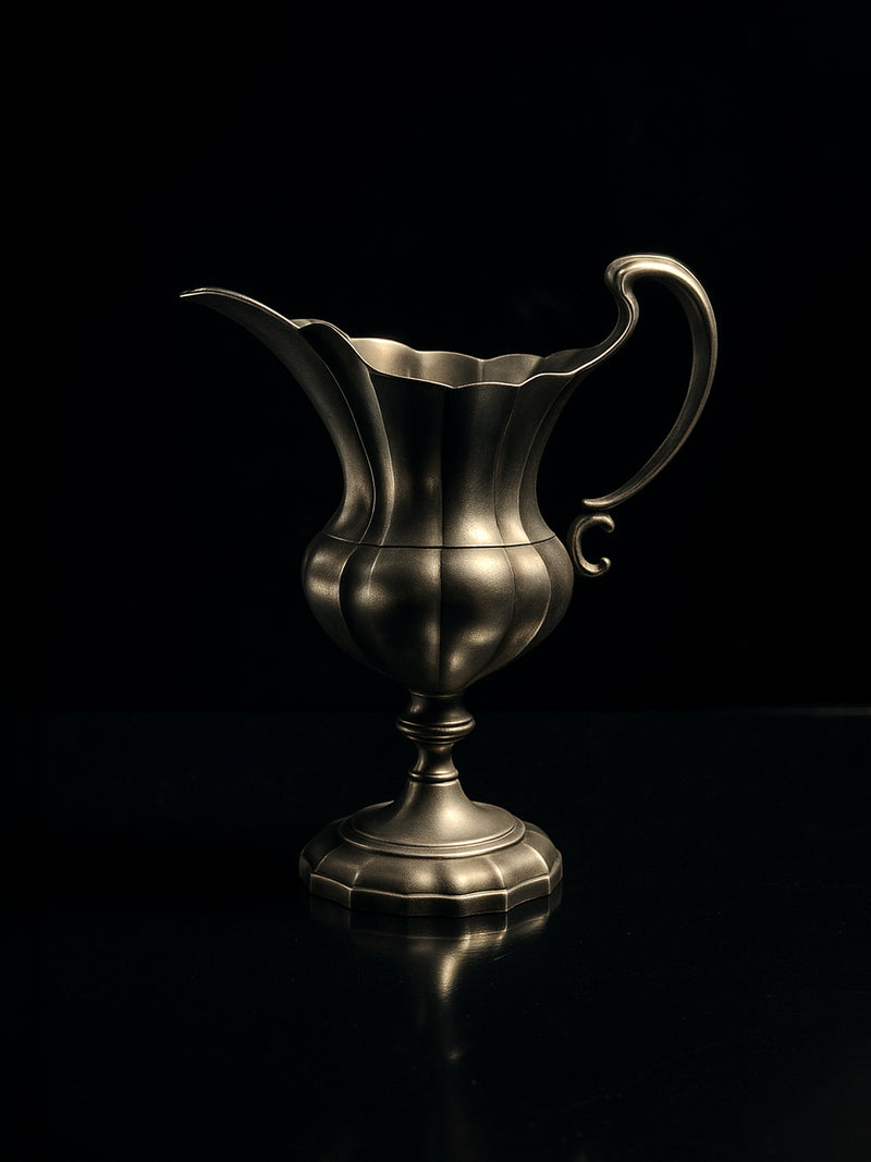 Italian neo baroque style pewter vase - 1950s — close-up of textured pewter surface