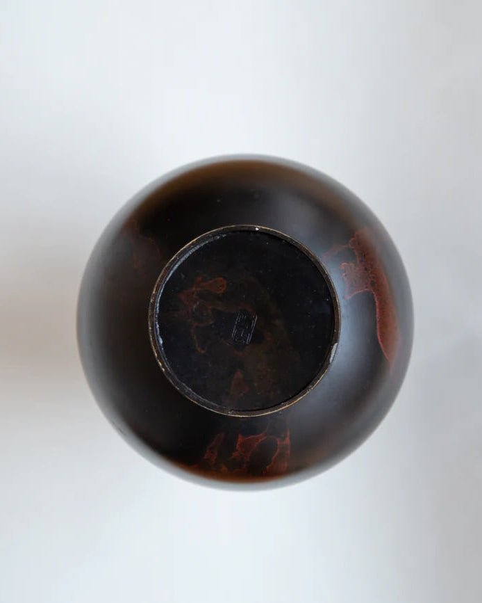 Japanese Bronze Vase with Red Marbling, 1960s